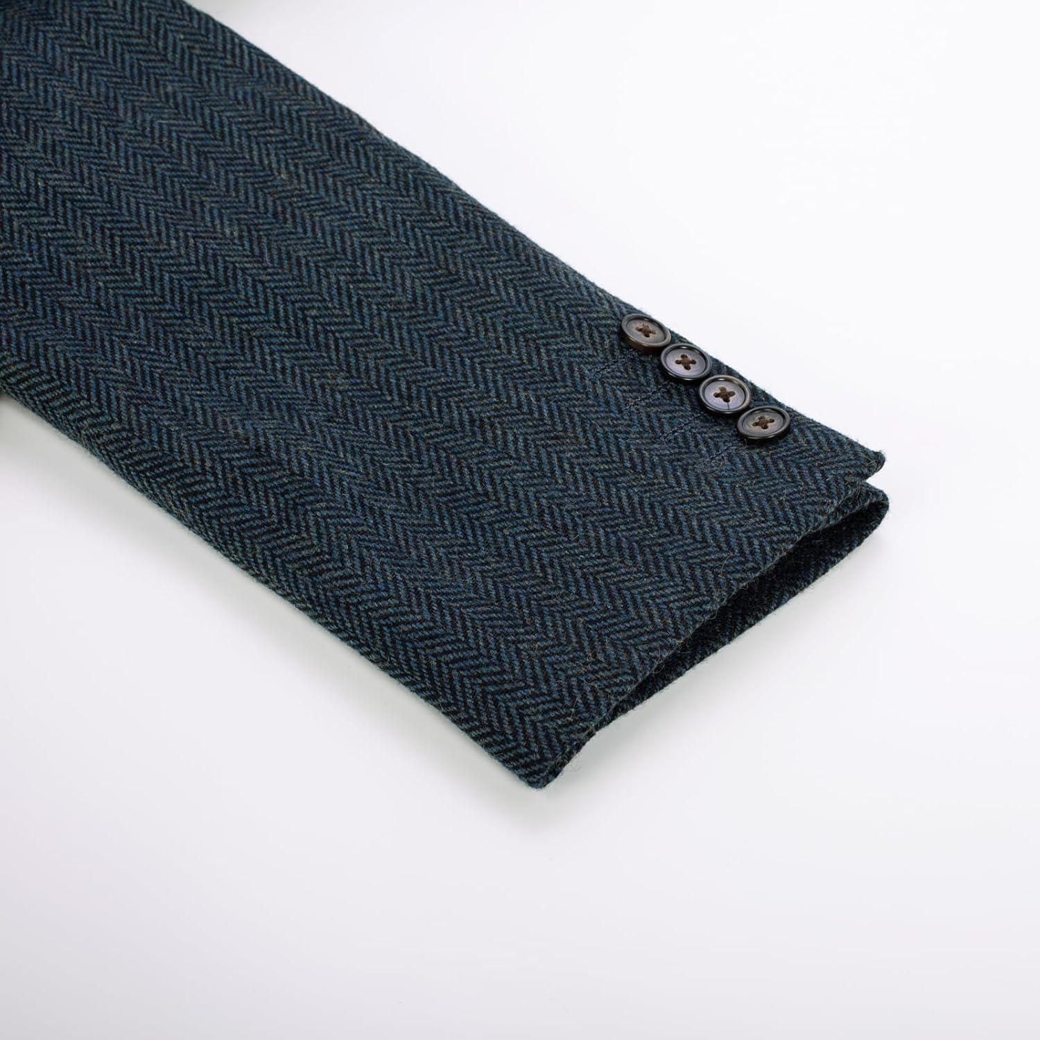 imagePJ PAUL JONES Mens Herringbone Blazer Vintage Tweed Wool Blend Sport Coat JacketDark Blue