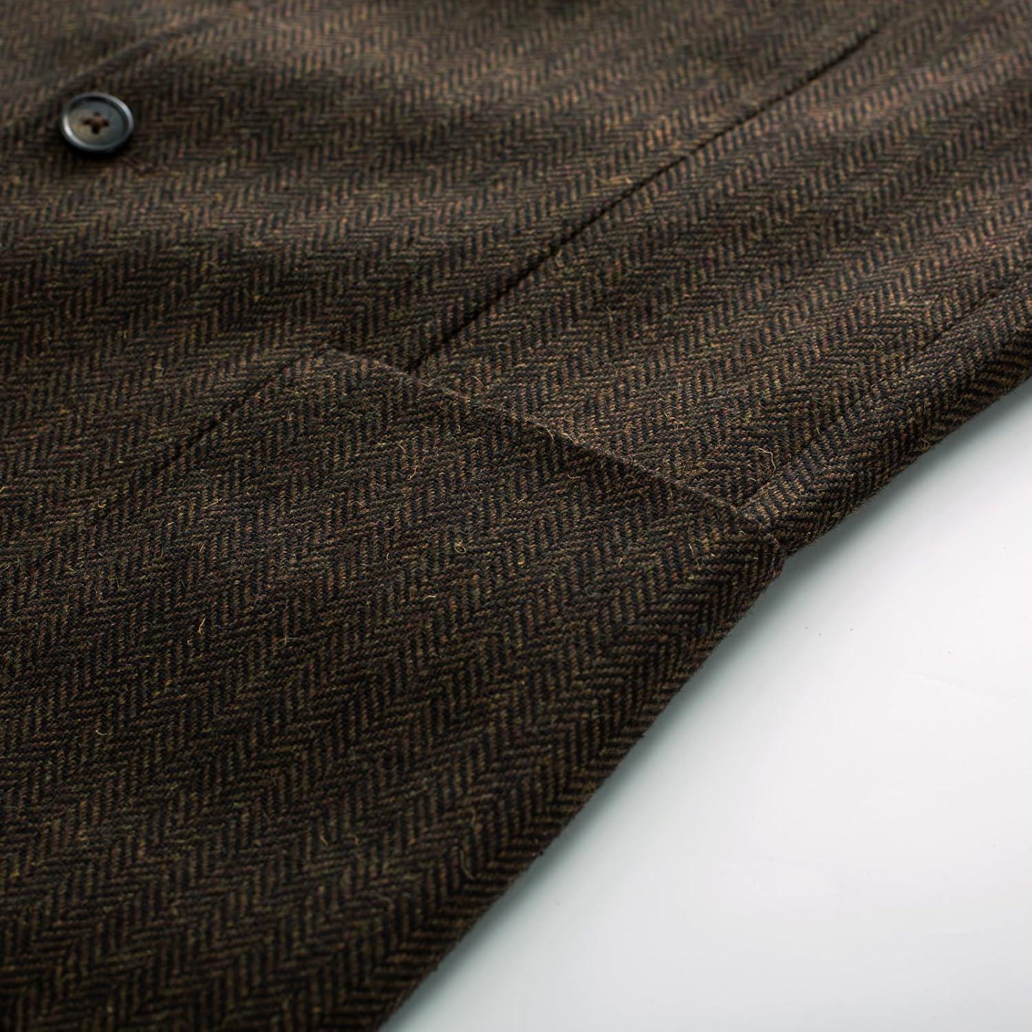 imagePJ PAUL JONES Mens Herringbone Blazer Vintage Tweed Wool Blend Sport Coat JacketDark Coffee