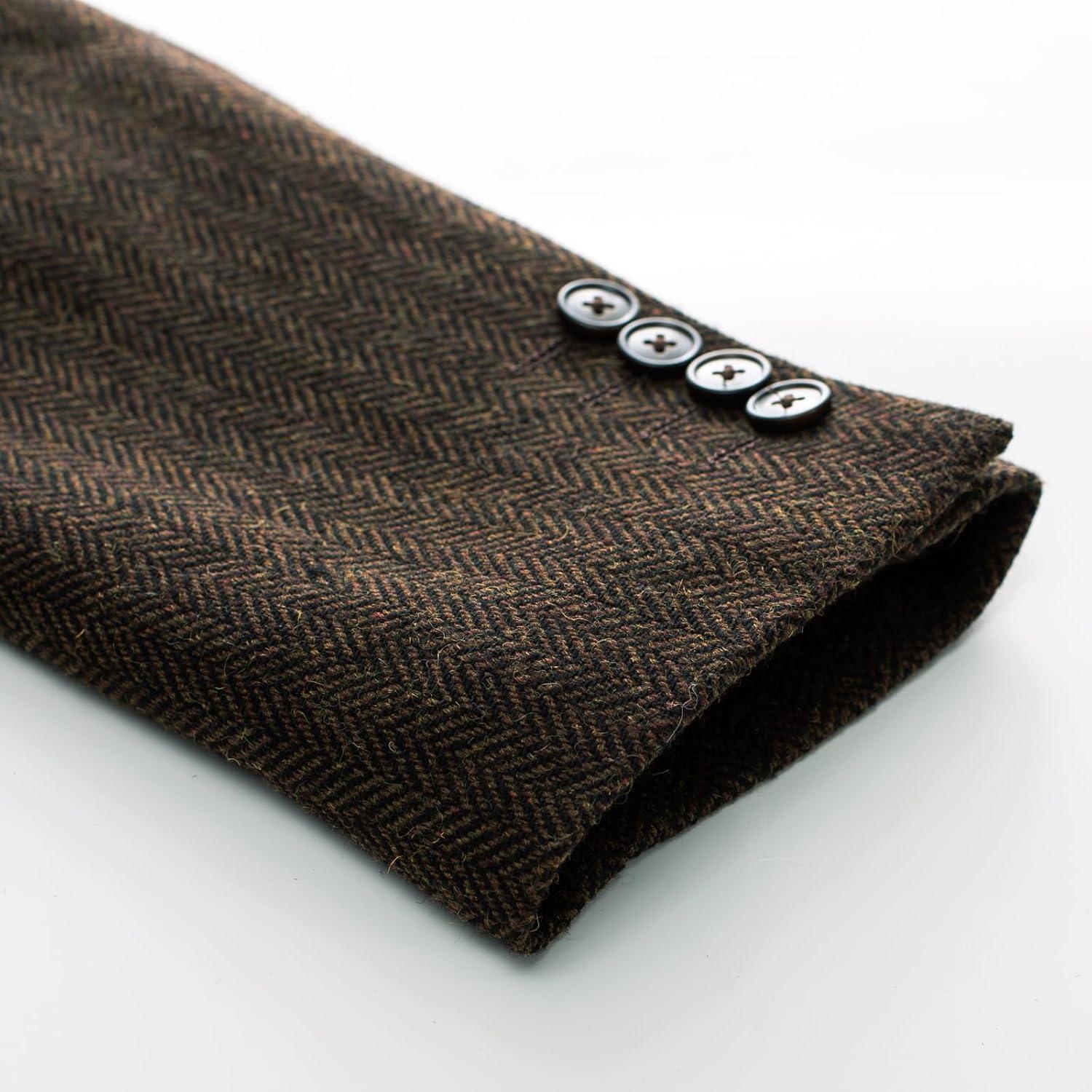 imagePJ PAUL JONES Mens Herringbone Blazer Vintage Tweed Wool Blend Sport Coat JacketDark Coffee