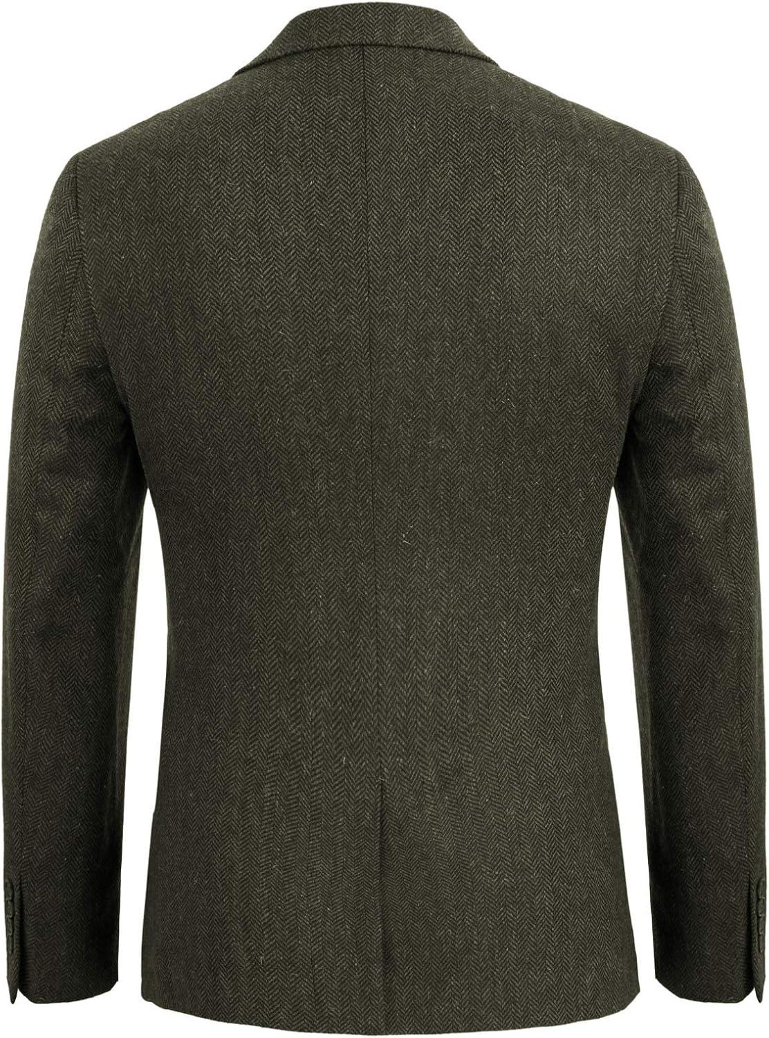 imagePJ PAUL JONES Mens Herringbone Tweed Blazer British Wool Blend Sport Coat JacketArmy Green
