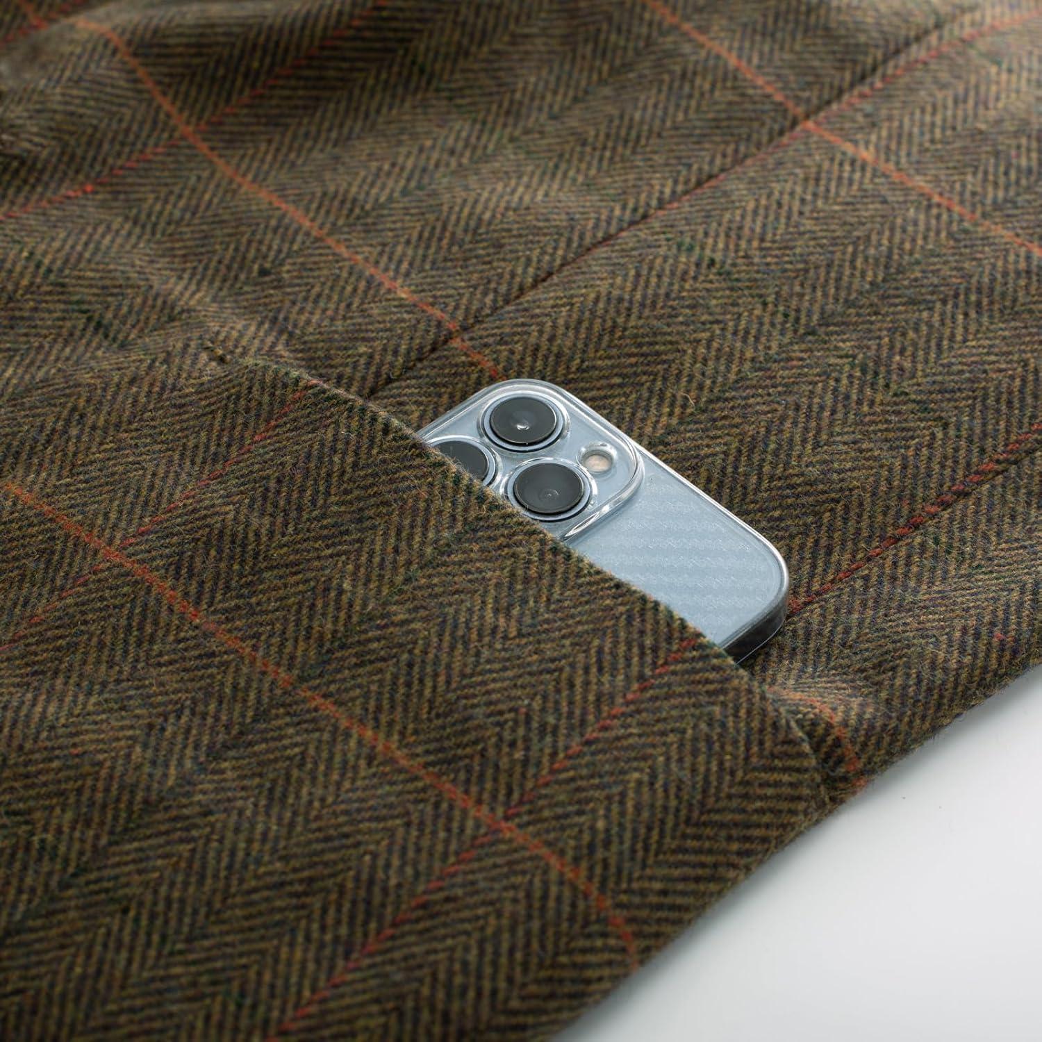 imagePJ PAUL JONES Mens Herringbone Tweed Blazer British Wool Blend Sport Coat JacketBarmy Green