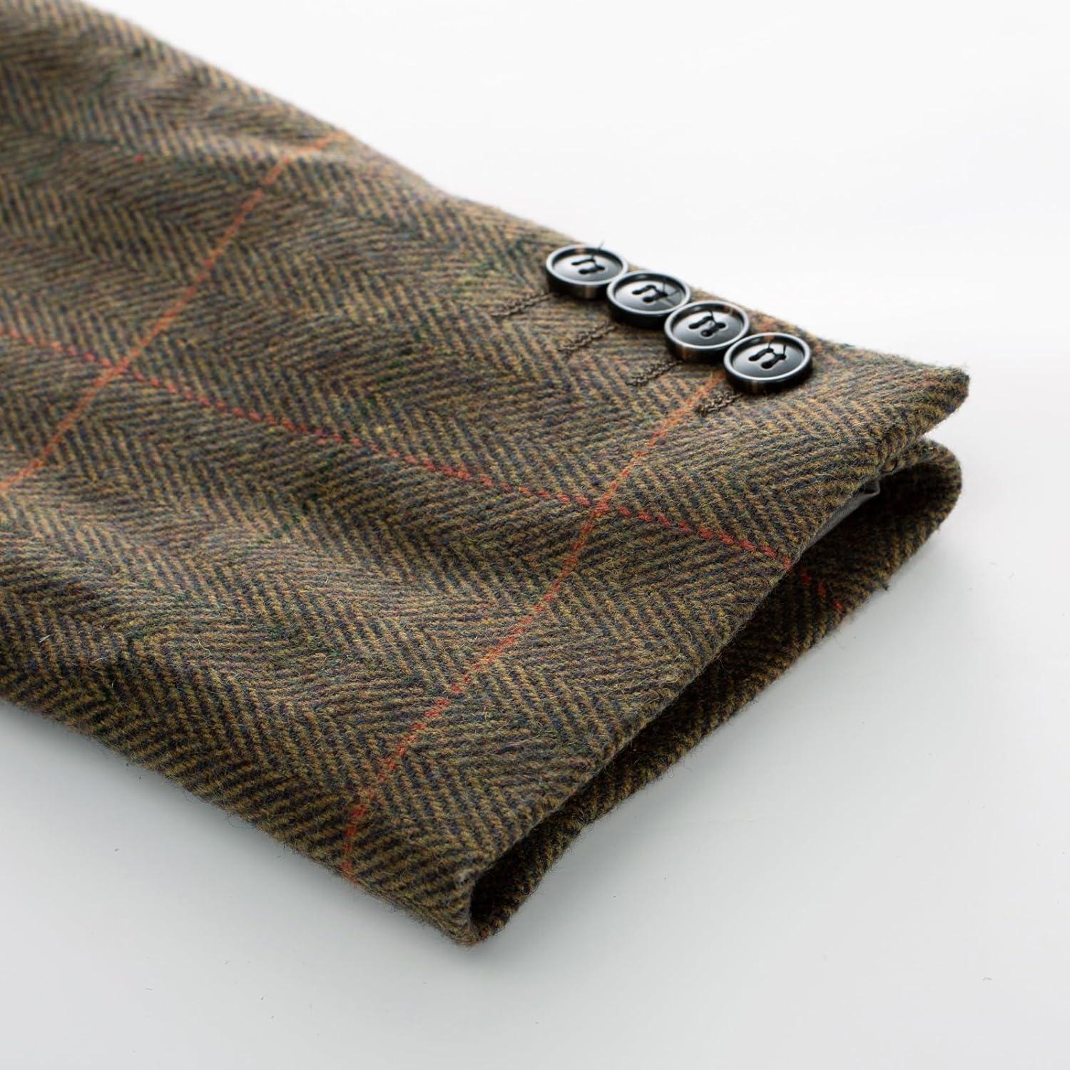 imagePJ PAUL JONES Mens Herringbone Tweed Blazer British Wool Blend Sport Coat JacketBarmy Green