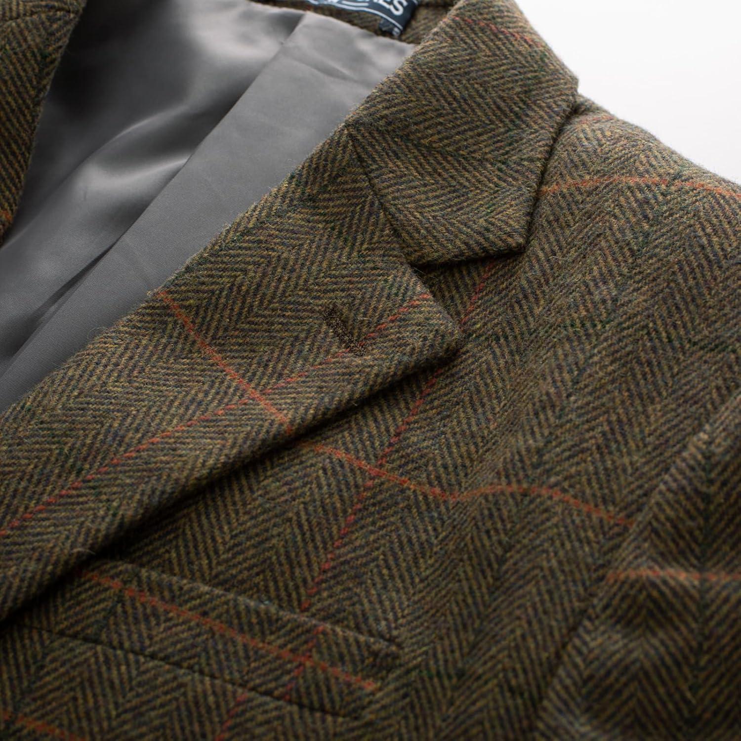 imagePJ PAUL JONES Mens Herringbone Tweed Blazer British Wool Blend Sport Coat JacketBarmy Green