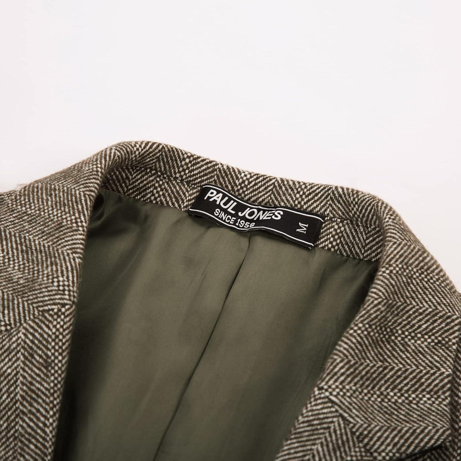 imagePJ PAUL JONES Mens Herringbone Tweed Blazer British Wool Blend Sport Coat JacketBeige