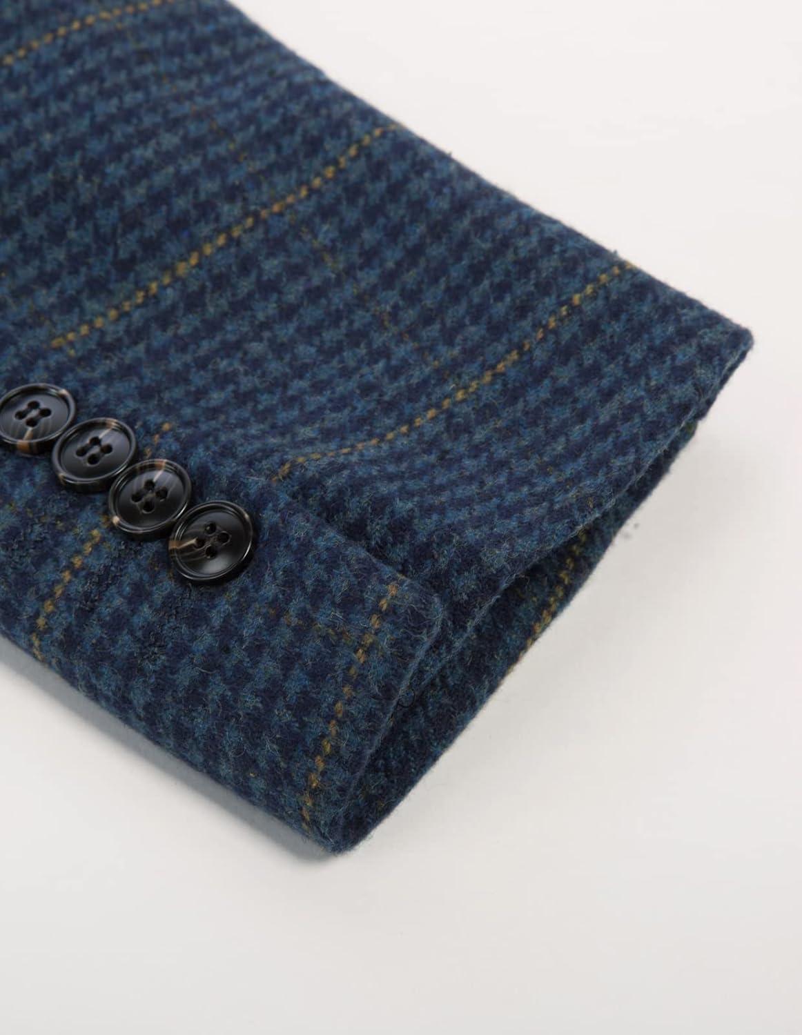 imagePJ PAUL JONES Mens Herringbone Tweed Blazer British Wool Blend Sport Coat JacketBlue