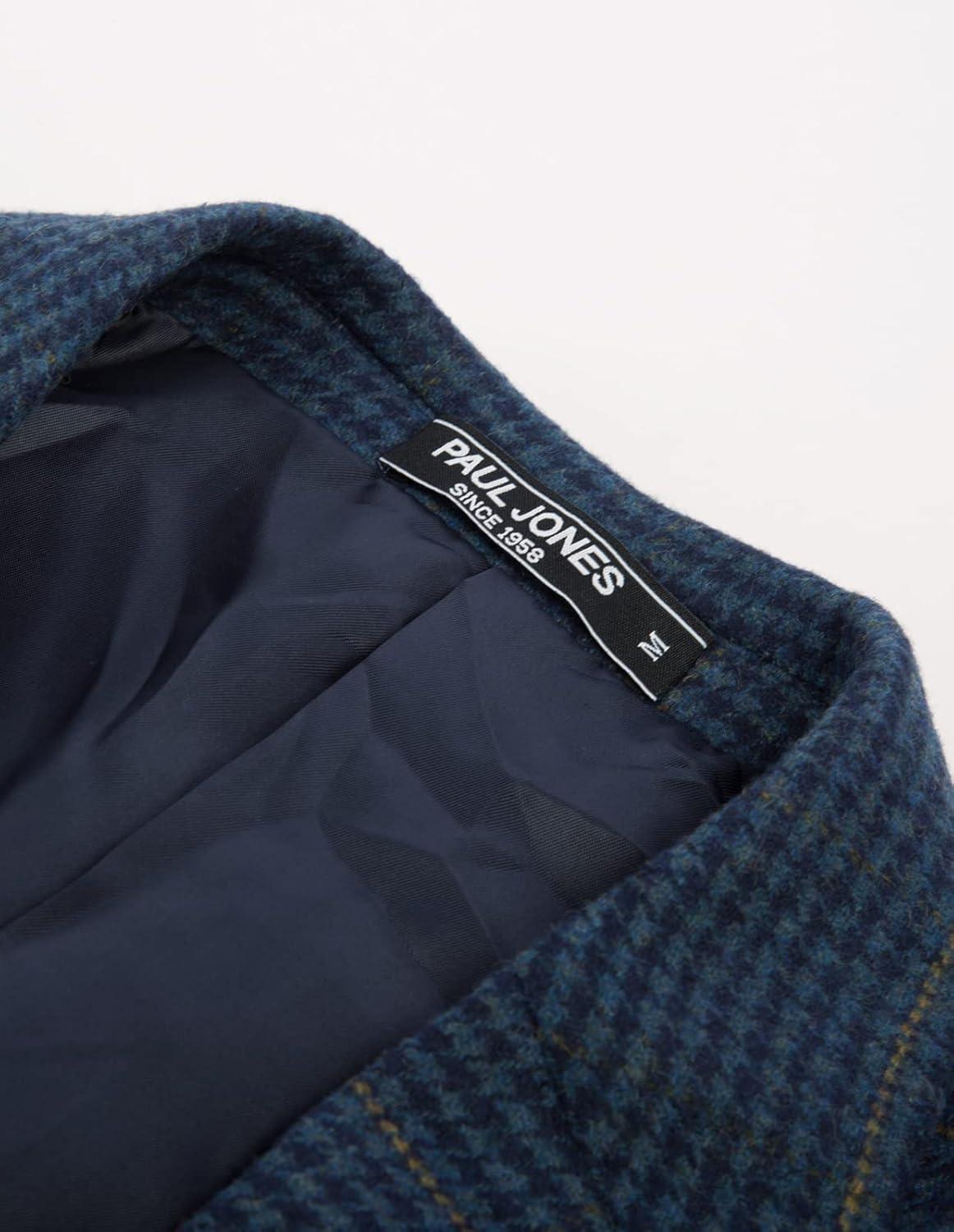 imagePJ PAUL JONES Mens Herringbone Tweed Blazer British Wool Blend Sport Coat JacketBlue