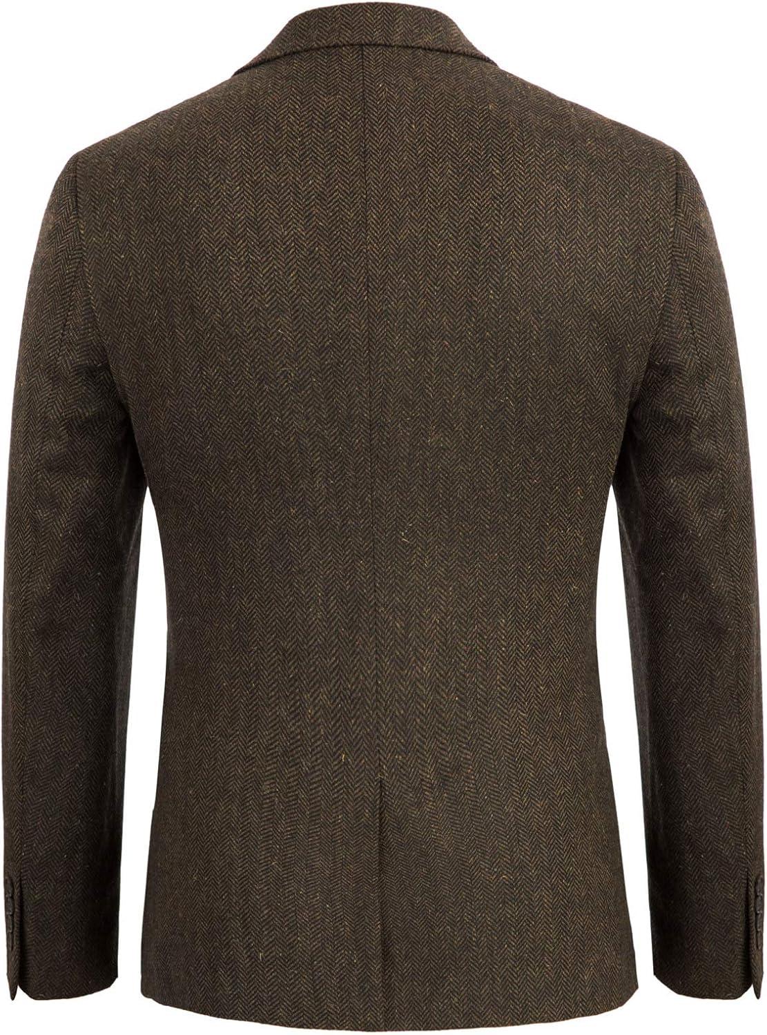 imagePJ PAUL JONES Mens Herringbone Tweed Blazer British Wool Blend Sport Coat JacketBrown