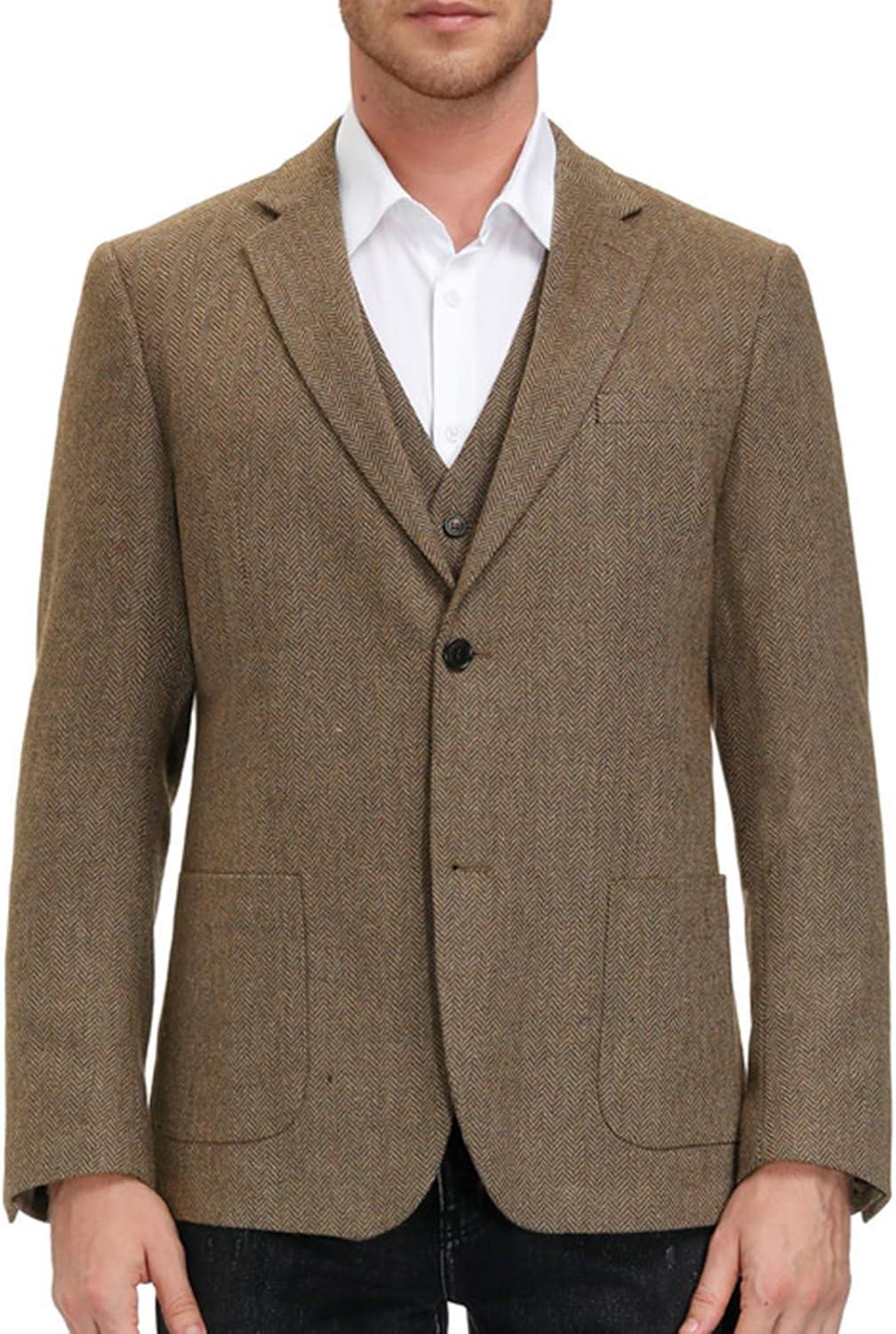 imagePJ PAUL JONES Mens Herringbone Tweed Blazer British Wool Blend Sport Coat JacketCoffee