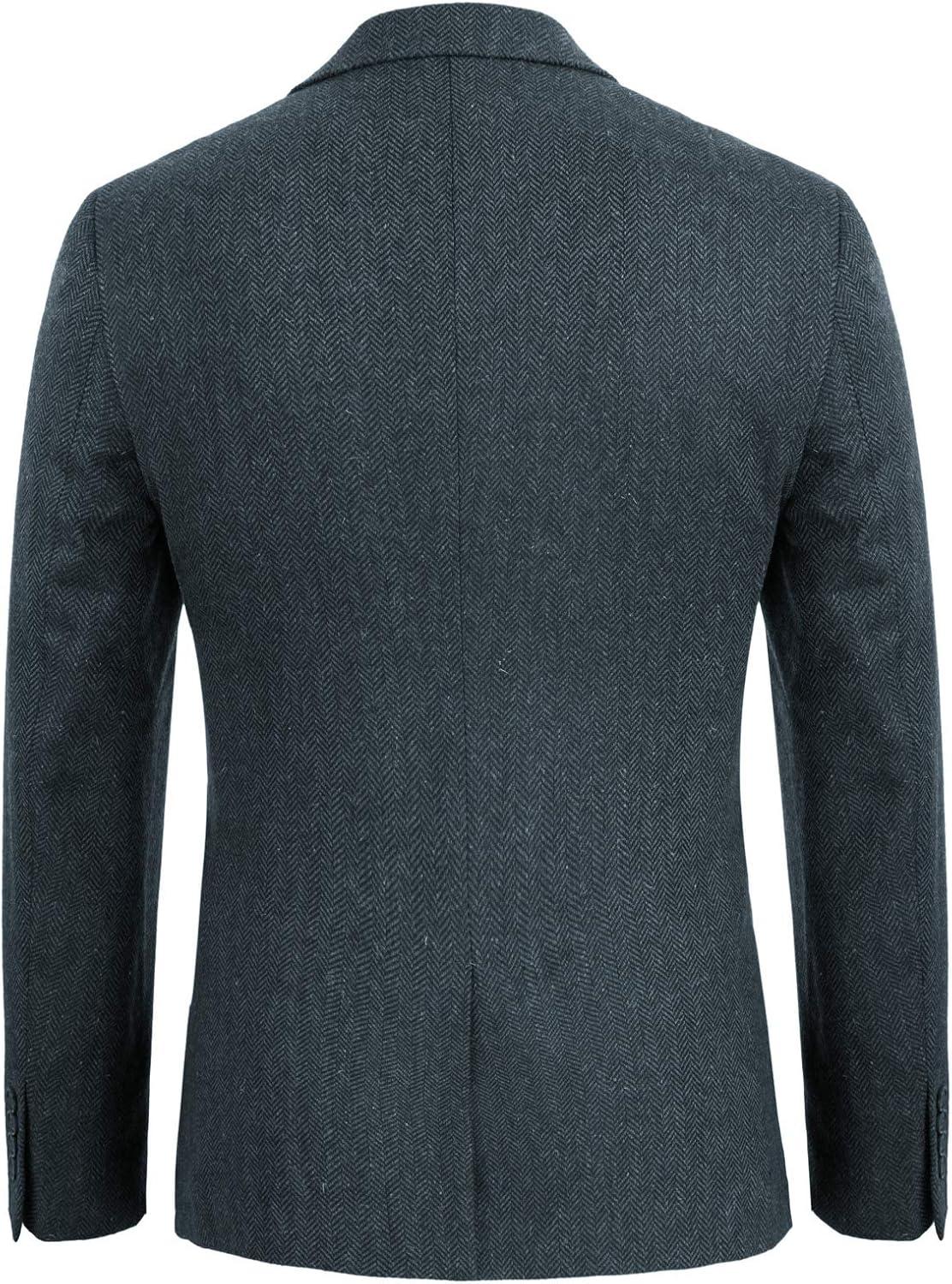 imagePJ PAUL JONES Mens Herringbone Tweed Blazer British Wool Blend Sport Coat JacketDark Blue