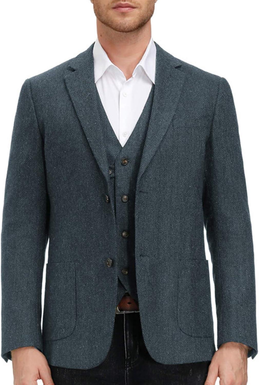 imagePJ PAUL JONES Mens Herringbone Tweed Blazer British Wool Blend Sport Coat JacketDark Blue