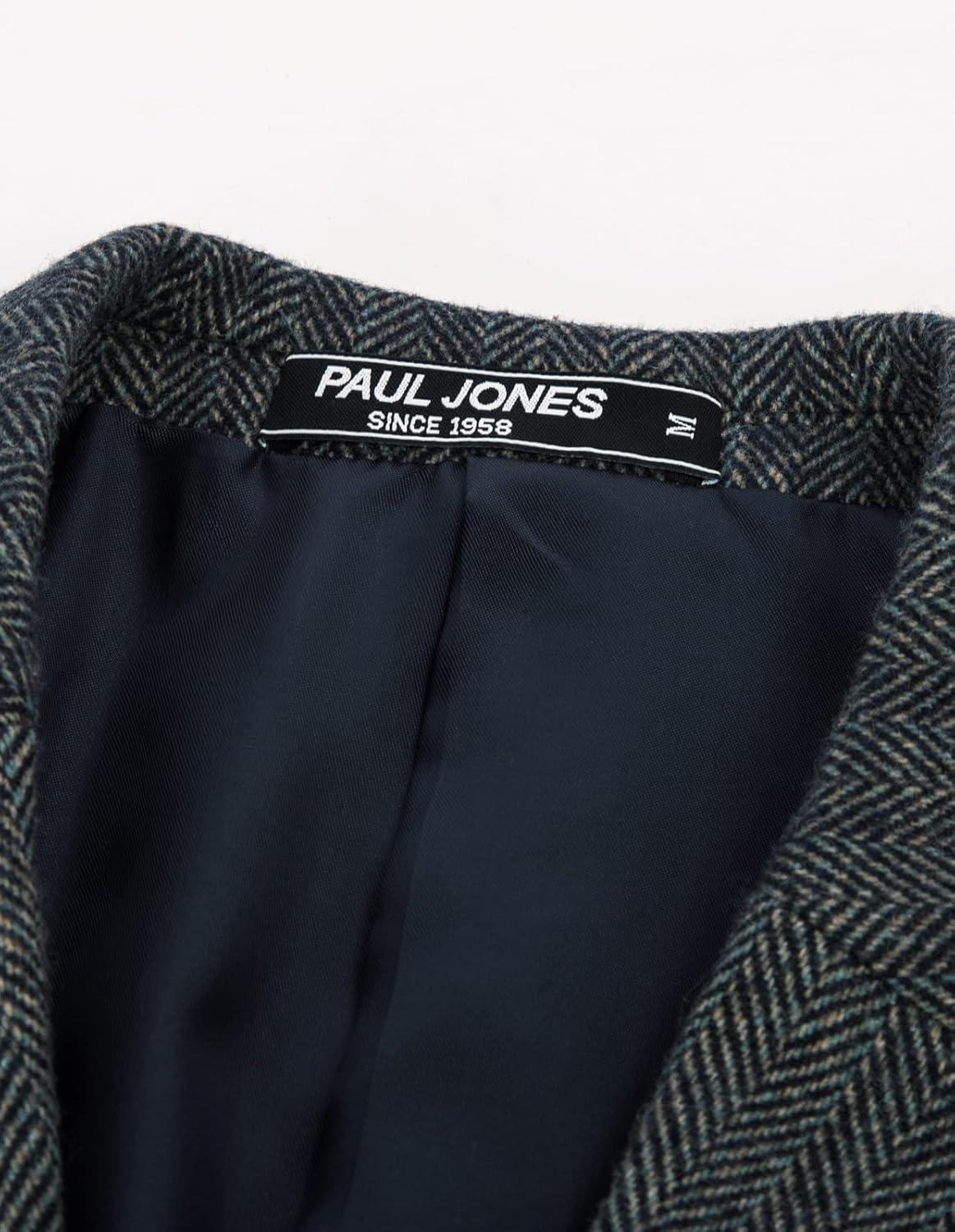 imagePJ PAUL JONES Mens Herringbone Tweed Blazer British Wool Blend Sport Coat JacketDark Bule2