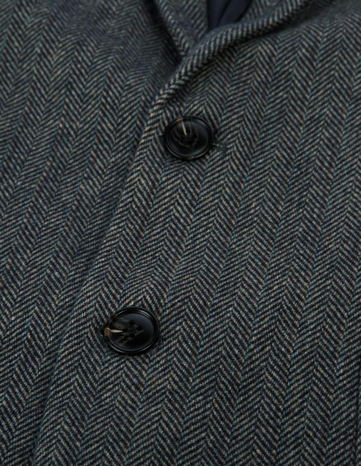 imagePJ PAUL JONES Mens Herringbone Tweed Blazer British Wool Blend Sport Coat JacketDark Bule2