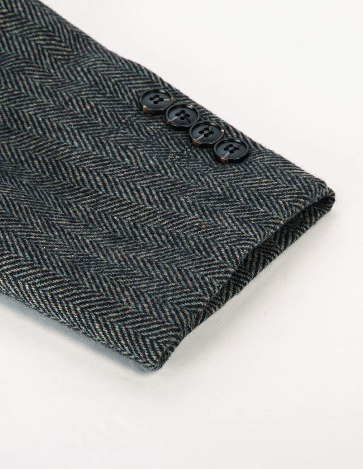 imagePJ PAUL JONES Mens Herringbone Tweed Blazer British Wool Blend Sport Coat JacketDark Bule2