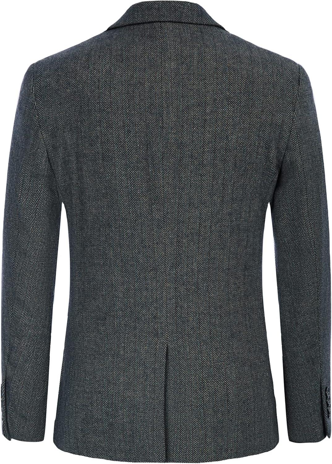 imagePJ PAUL JONES Mens Herringbone Tweed Blazer British Wool Blend Sport Coat JacketDark Bule2