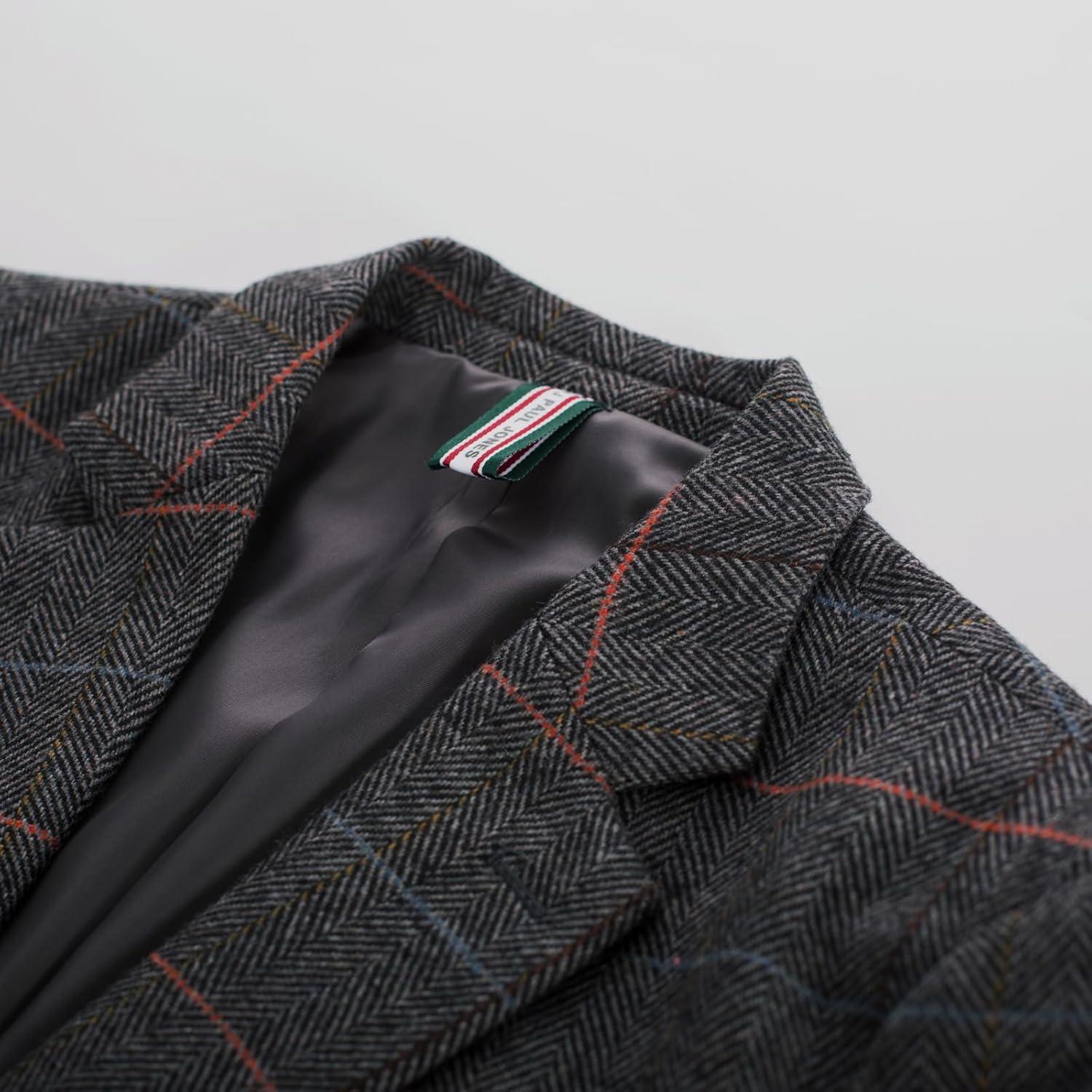 imagePJ PAUL JONES Mens Herringbone Tweed Blazer British Wool Blend Sport Coat JacketDgray
