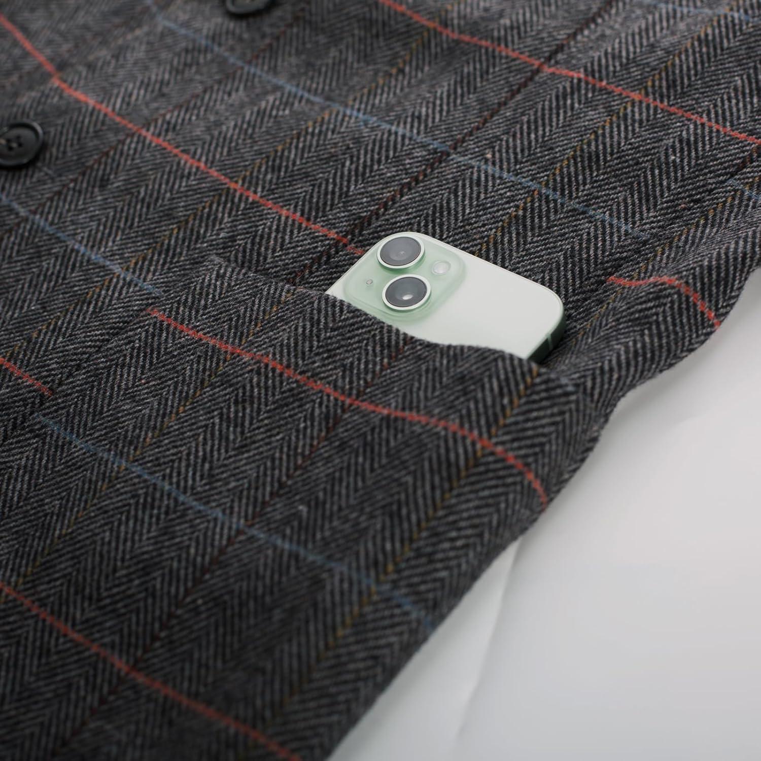 imagePJ PAUL JONES Mens Herringbone Tweed Blazer British Wool Blend Sport Coat JacketDgray