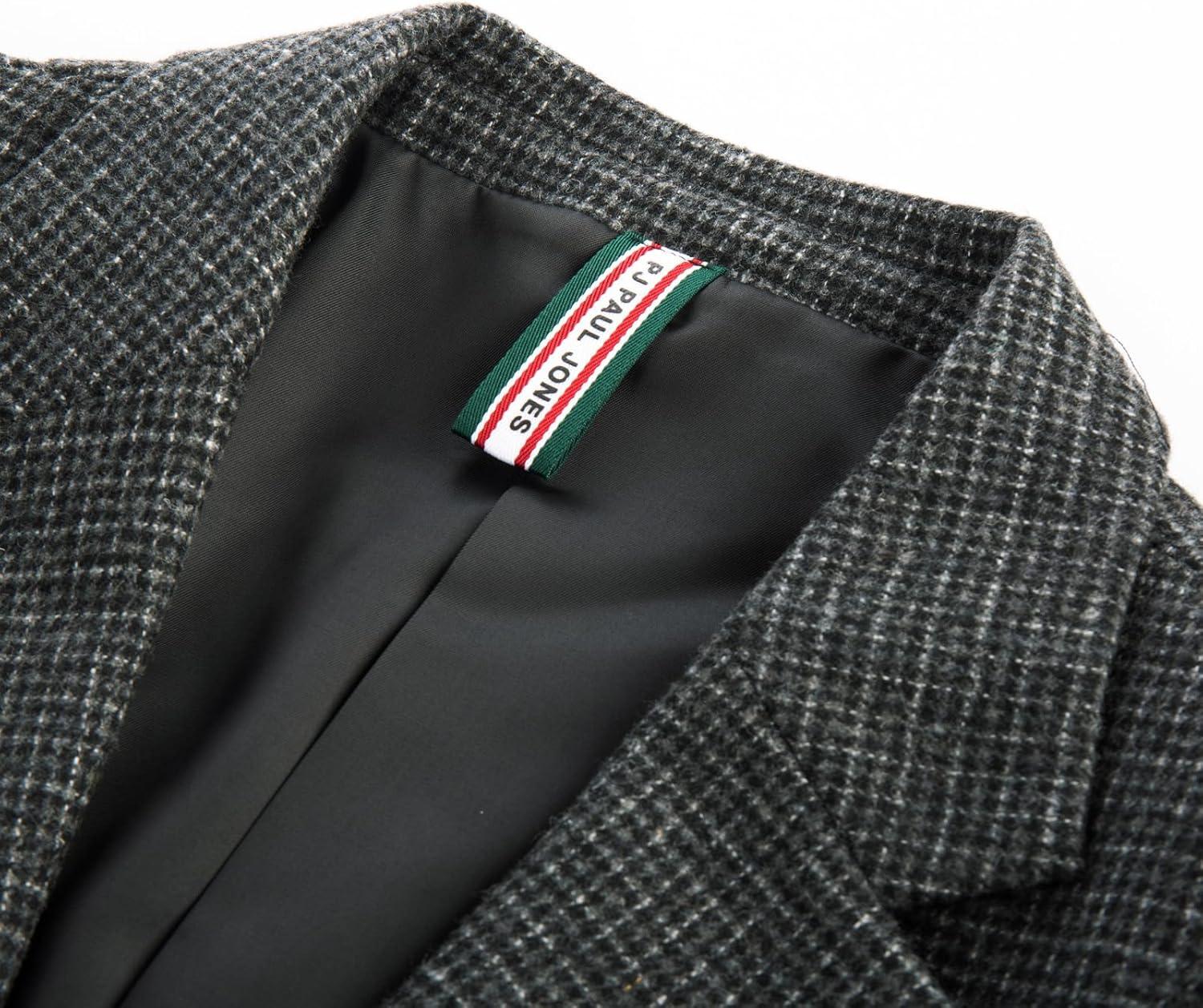 imagePJ PAUL JONES Mens Herringbone Tweed Blazer British Wool Blend Sport Coat JacketGrey Plaid