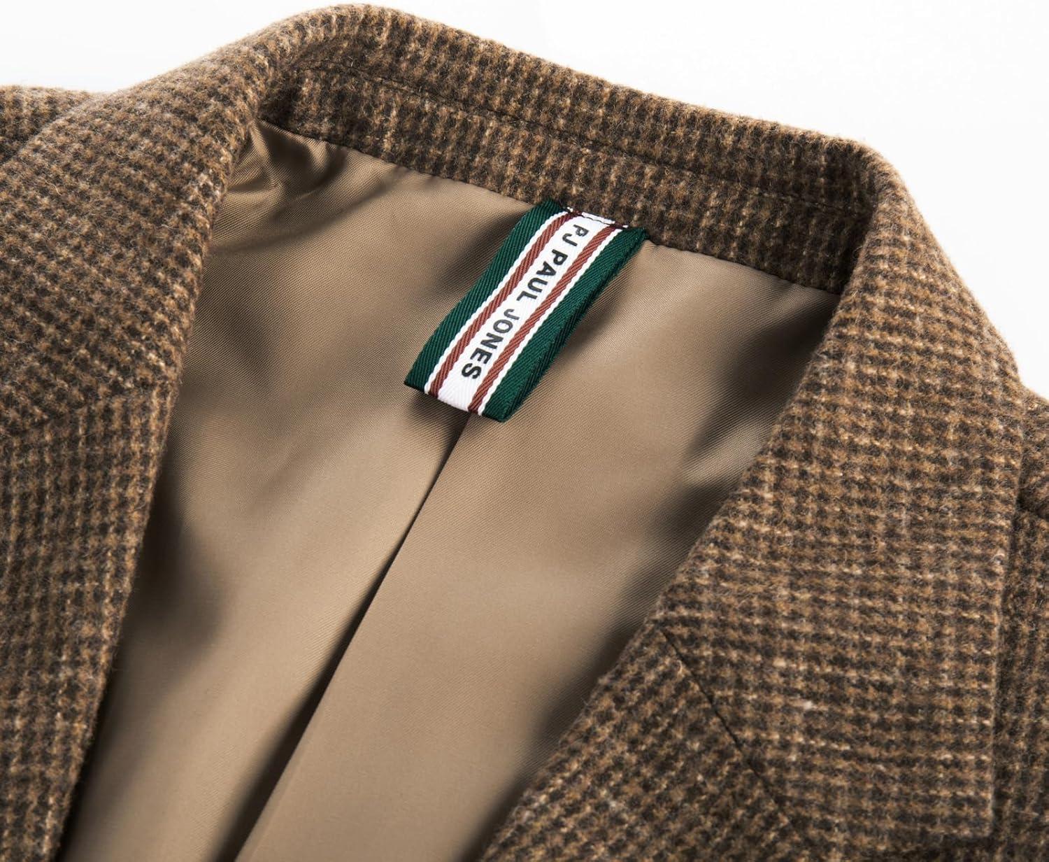 imagePJ PAUL JONES Mens Herringbone Tweed Blazer British Wool Blend Sport Coat JacketKhaki Plaid