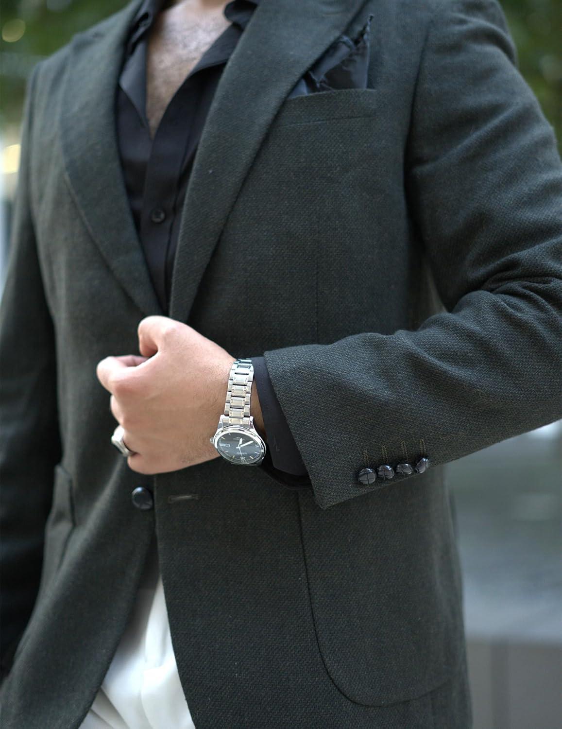 imagePJ PAUL JONES Mens Herringbone Tweed Sport Coat Vintage Wool Blend Two Button Blazer Jacket with PocketsDark Green Peak Lapel