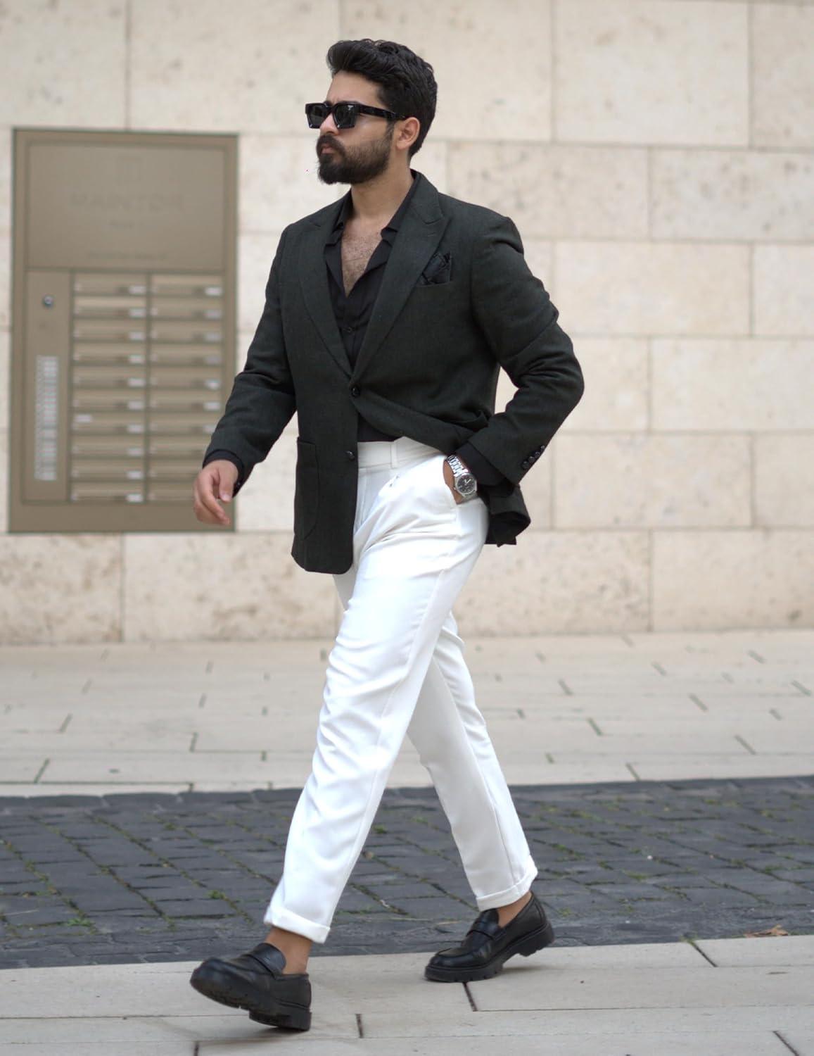 imagePJ PAUL JONES Mens Herringbone Tweed Sport Coat Vintage Wool Blend Two Button Blazer Jacket with PocketsDark Green Peak Lapel