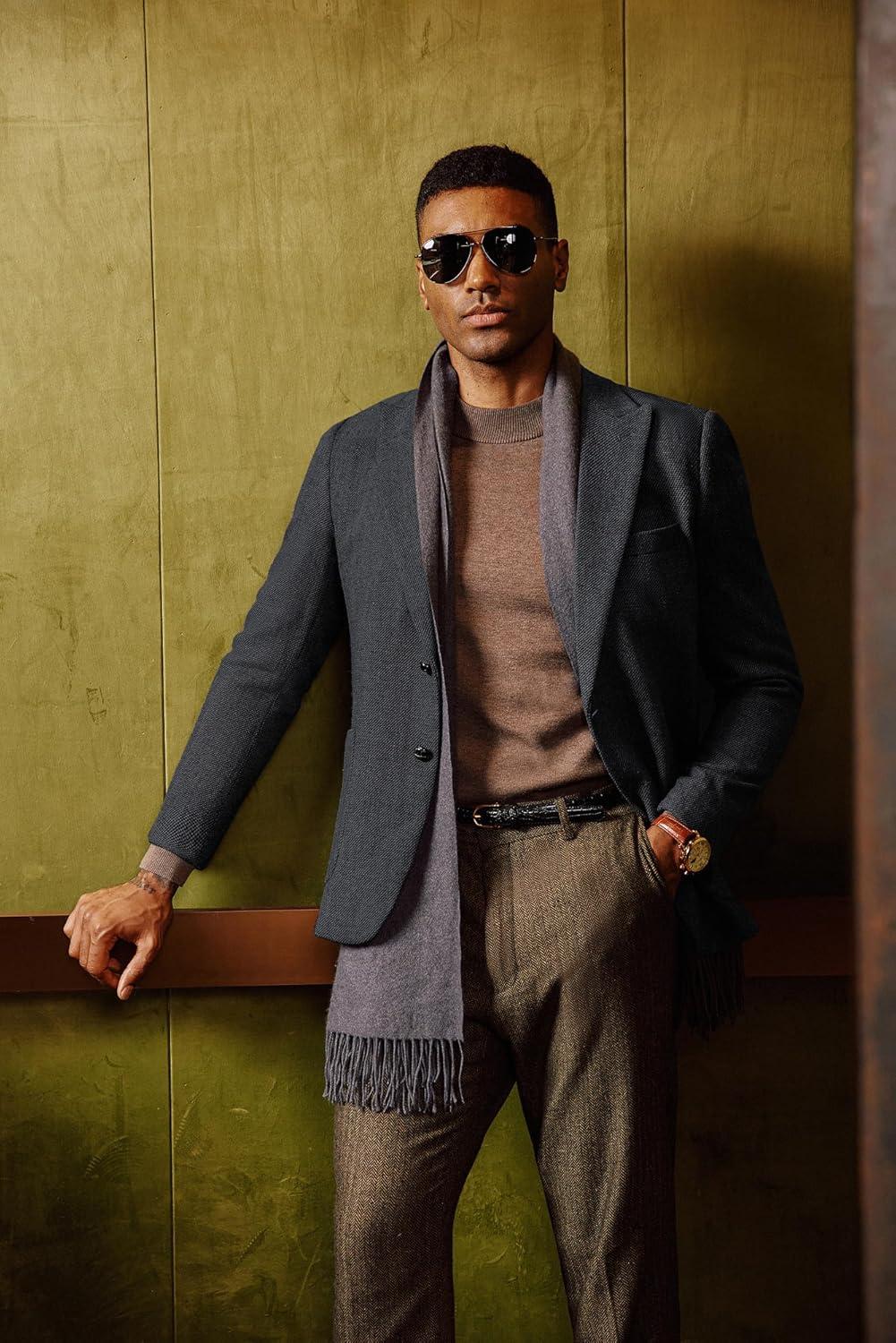 imagePJ PAUL JONES Mens Herringbone Tweed Sport Coat Vintage Wool Blend Two Button Blazer Jacket with PocketsDark Grey32