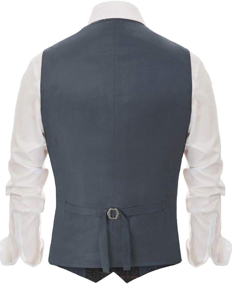 imagePJ PAUL JONES Mens Herringbone Tweed Suit Vest Casual Wool Blend WaistcoatDark Blueplaid