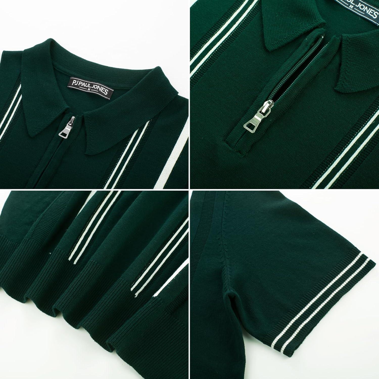imagePJ PAUL JONES Mens Knit Polo Shirts Short Sleeve Quarter Zip Golf Shirt Vintage Shirts for MenDark Green