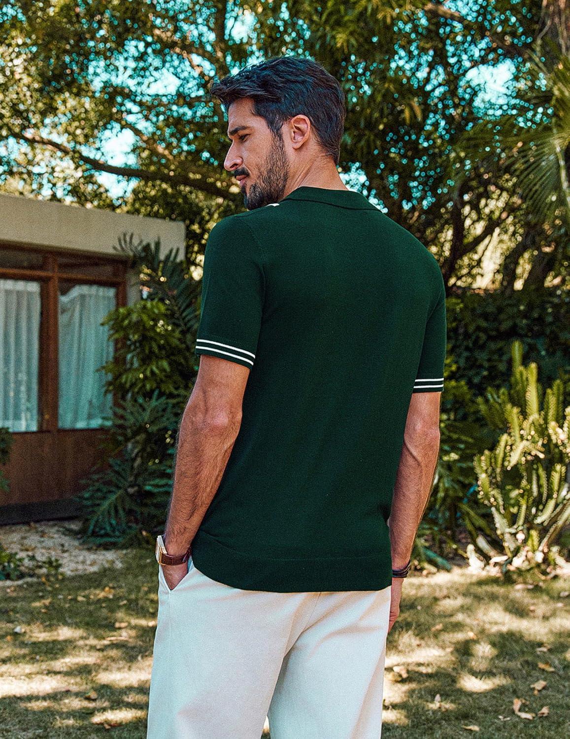 imagePJ PAUL JONES Mens Knit Polo Shirts Short Sleeve Quarter Zip Golf Shirt Vintage Shirts for MenDark Green