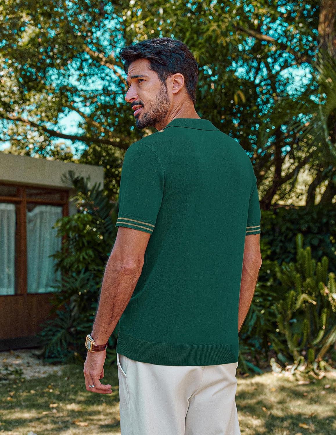 imagePJ PAUL JONES Mens Knit Polo Shirts Short Sleeve Quarter Zip Golf Shirt Vintage Shirts for MenVintage Green