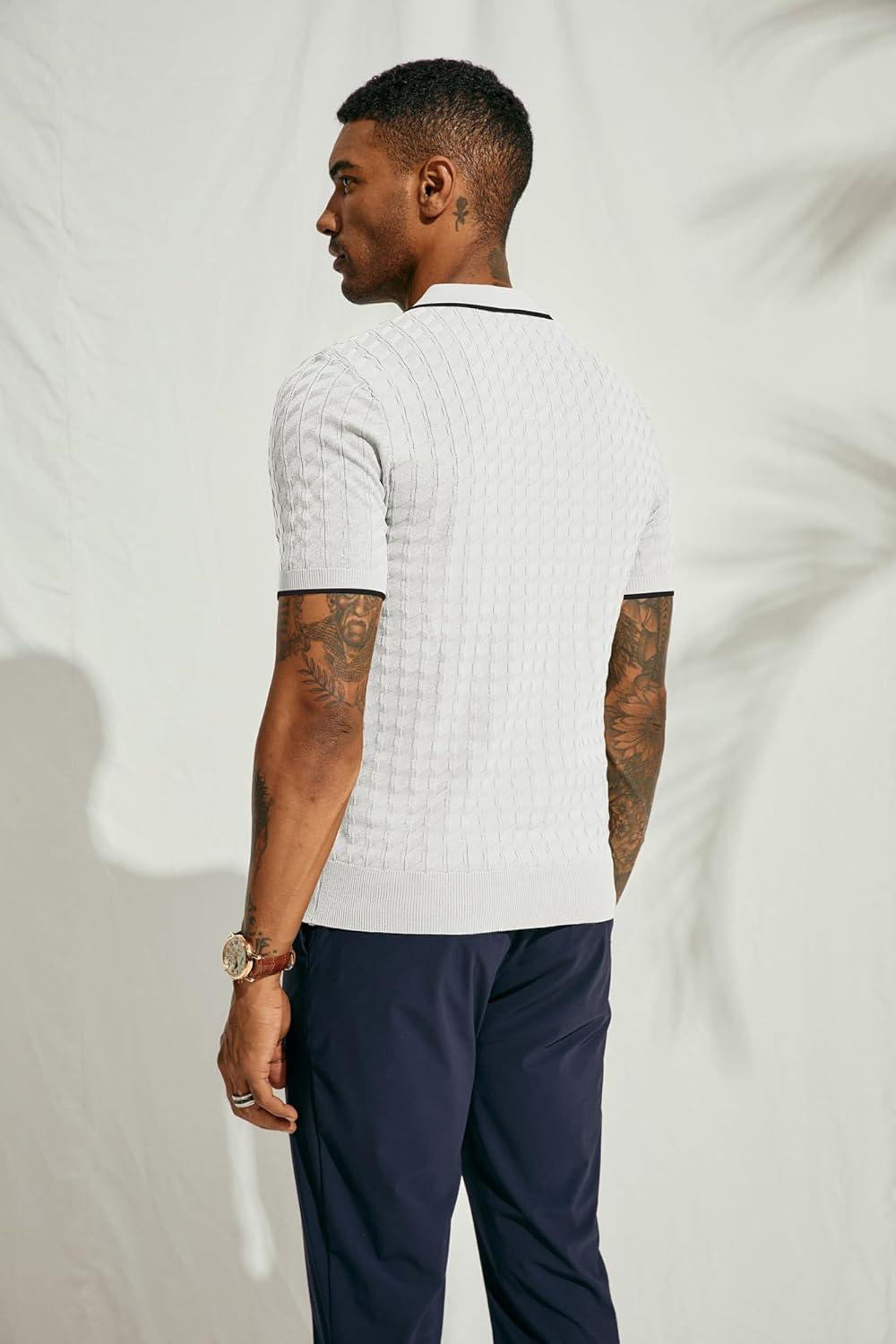 imagePJ PAUL JONES Mens Knit Polo Shirts Short Sleeve Quarter Zip Polo ShirtWhite