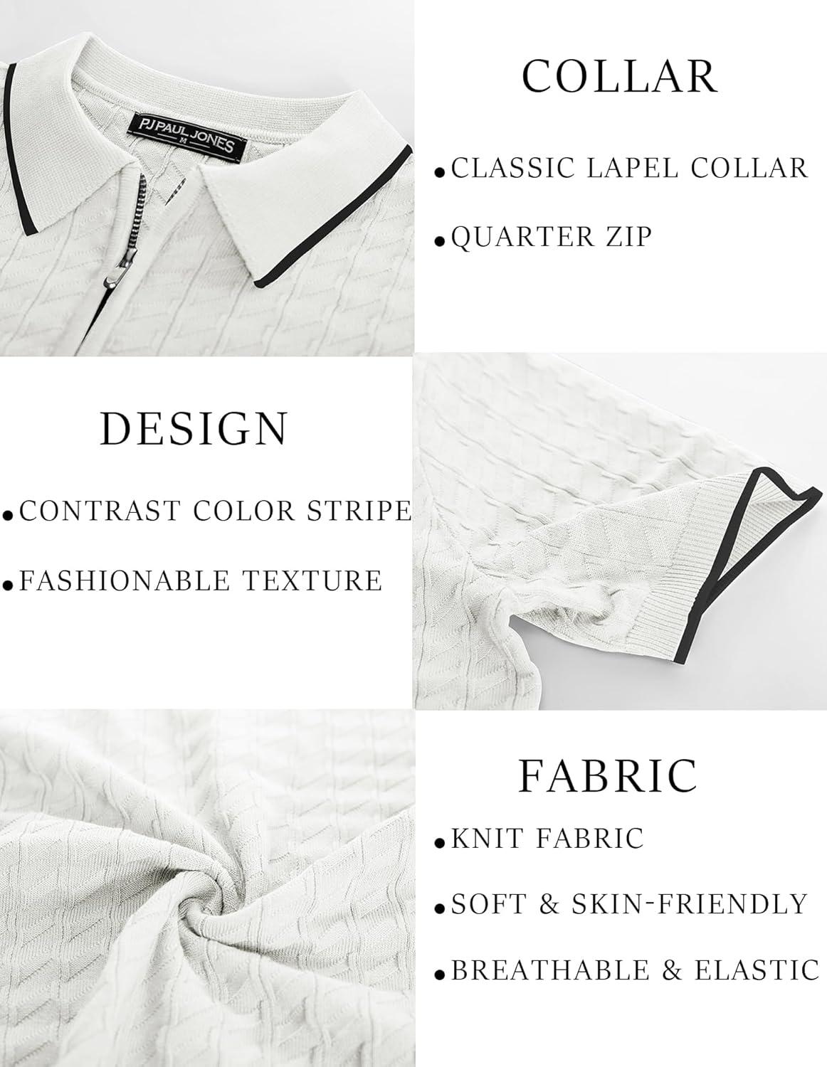 imagePJ PAUL JONES Mens Knit Polo Shirts Short Sleeve Quarter Zip Polo ShirtWhite