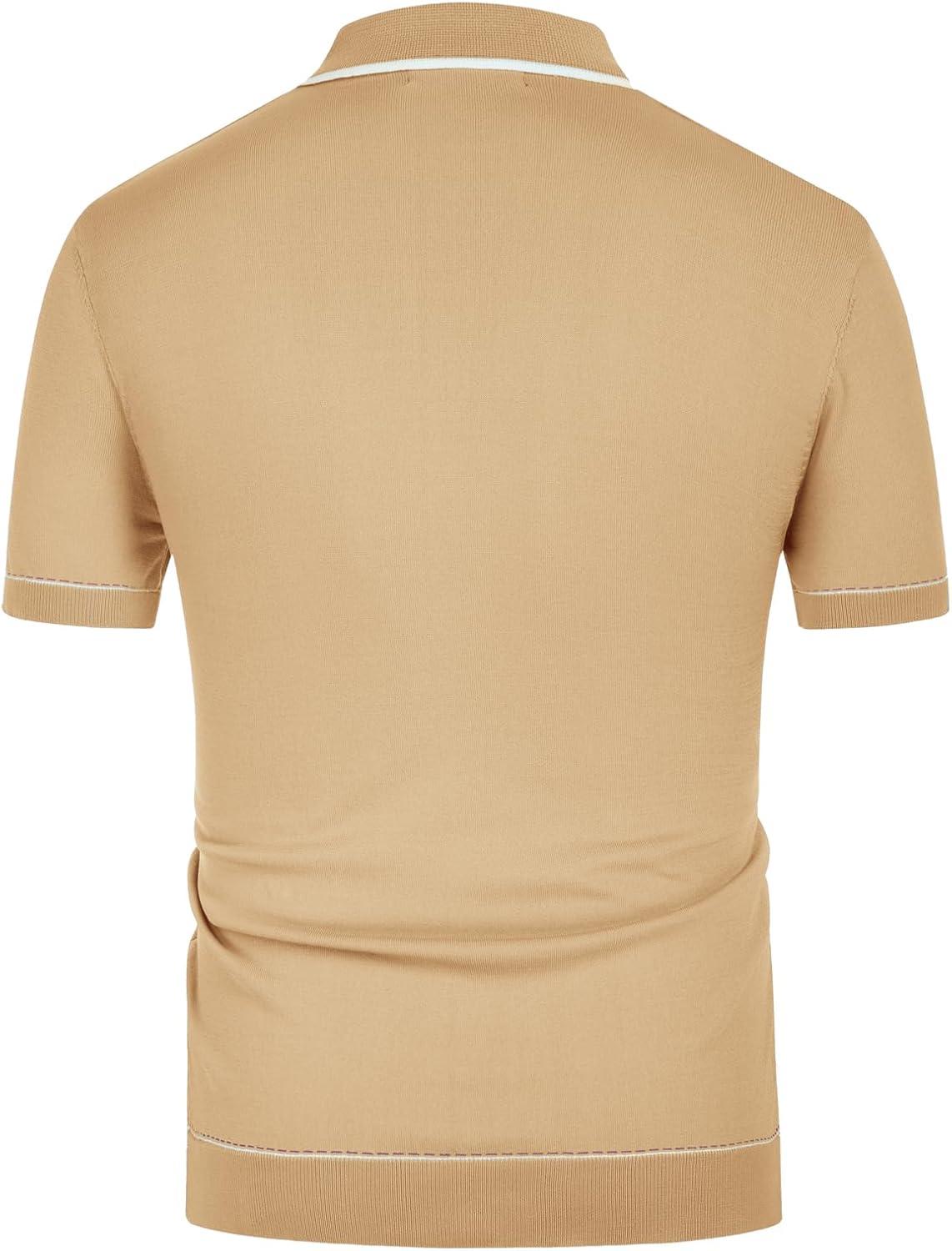 imagePJ PAUL JONES Mens Knit Shirts Vintage Retro Short Sleeve Button Down Vacation Polo ShirtsApricot Camel