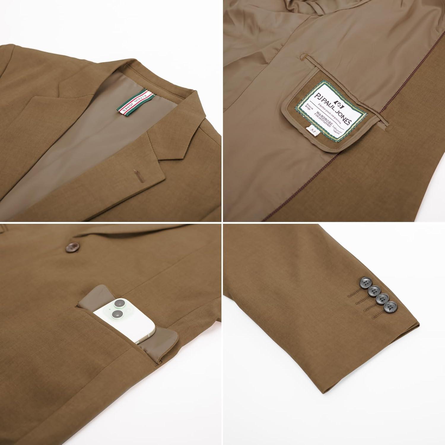 imagePJ PAUL JONES Mens Lightweight Sport Coat Casual One Button Blazer Breathable SportcoatBrown