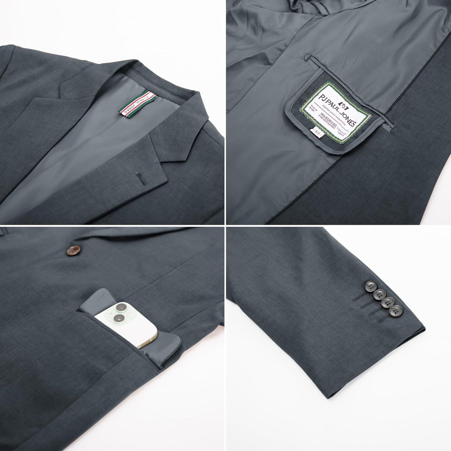 imagePJ PAUL JONES Mens Lightweight Sport Coat Casual One Button Blazer Breathable SportcoatDark Grey