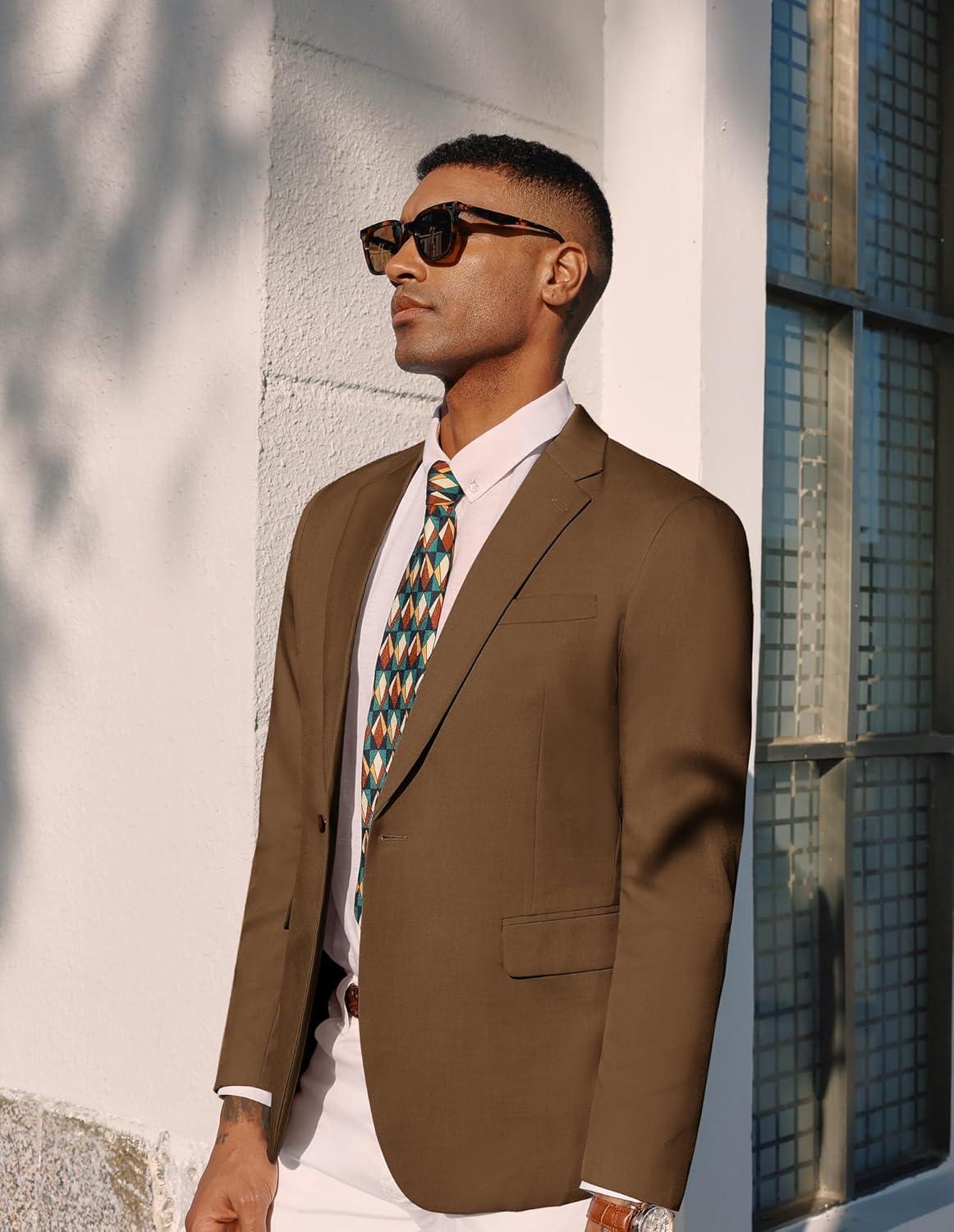 imagePJ PAUL JONES Mens Lightweight Sport Coat Casual One Button Blazer Breathable SportcoatLight Brown