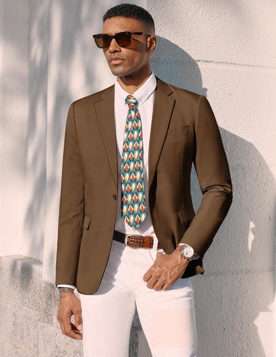 imagePJ PAUL JONES Mens Lightweight Sport Coat Casual One Button Blazer Breathable SportcoatLight Brown