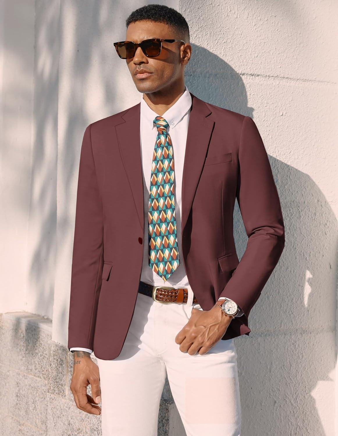 imagePJ PAUL JONES Mens Lightweight Sport Coat Casual One Button Blazer Breathable SportcoatWine Red