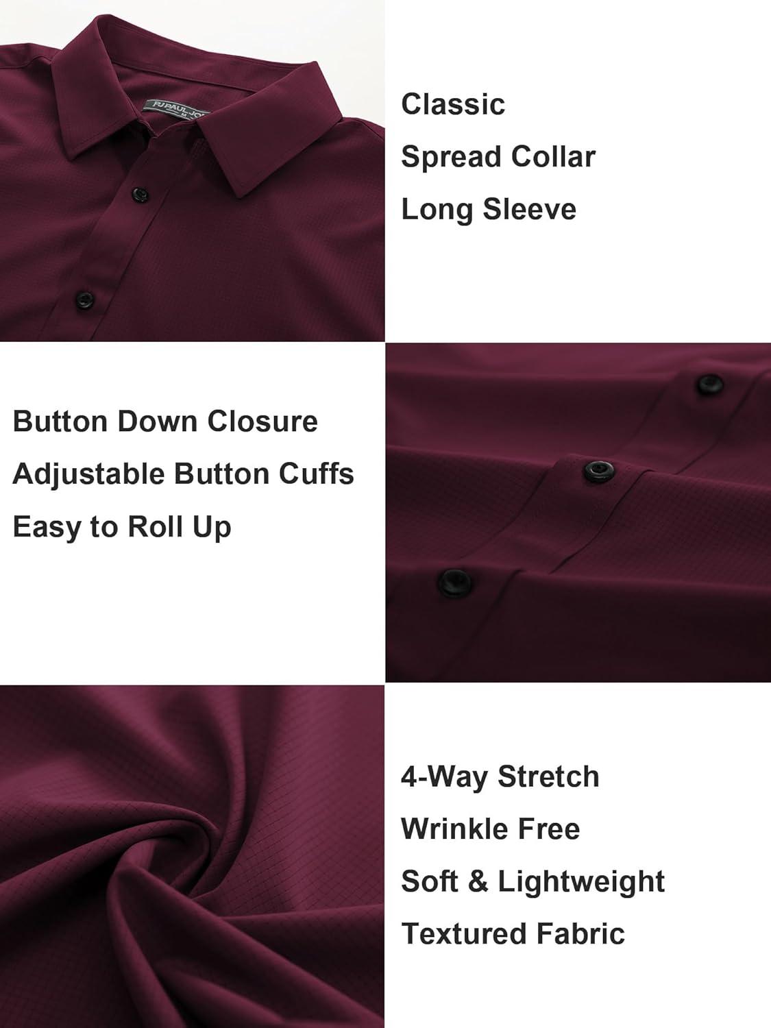 imagePJ PAUL JONES Mens Long Sleeve Button Down Shirts Wrinkle Free Stretch Untucked Dress Shirts Business Casual ShirtWine Red