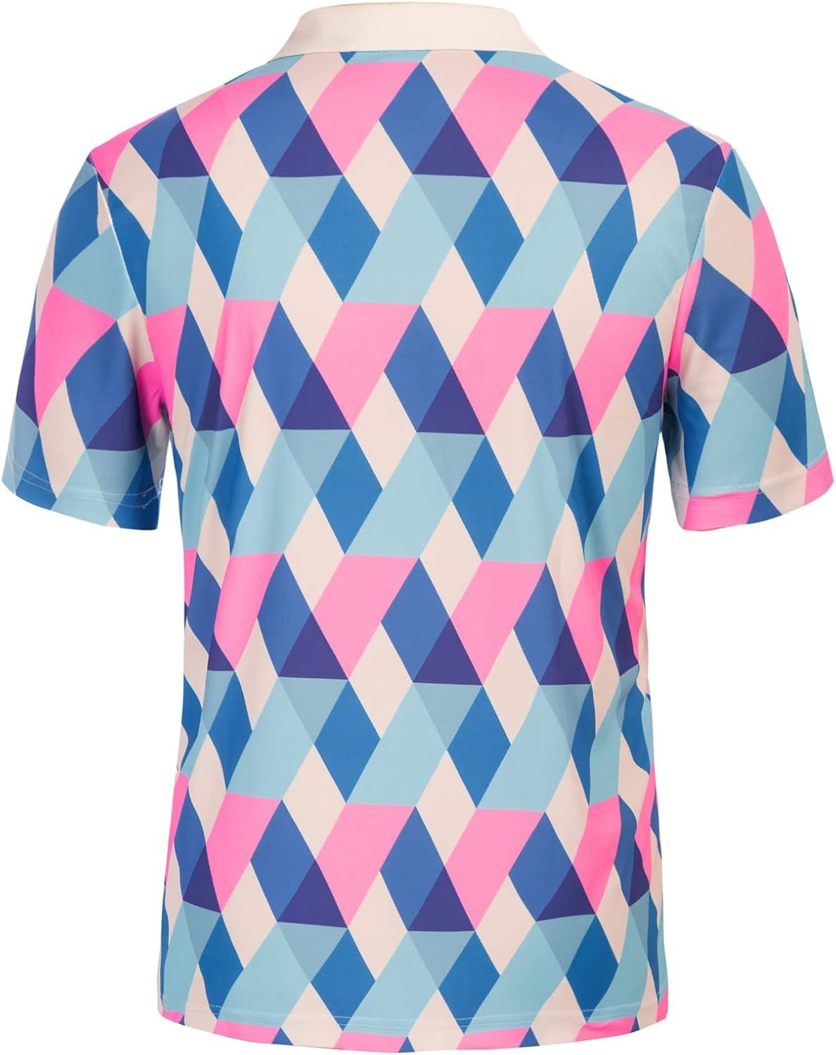 imagePJ PAUL JONES Mens Polo Shirt Short Sleeve Performance Golf Polo Shirts Daily CasualWearPinkblue Grid