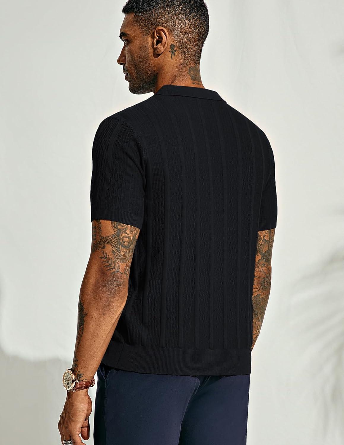 imagePJ PAUL JONES Mens Polo Shirts Regular Fit Textured VNeck Knit Golf PolosBlack