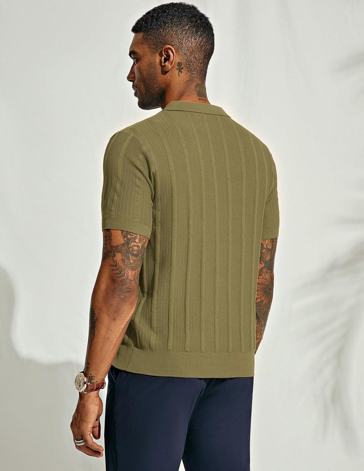 imagePJ PAUL JONES Mens Polo Shirts Regular Fit Textured VNeck Knit Golf PolosDark Camel