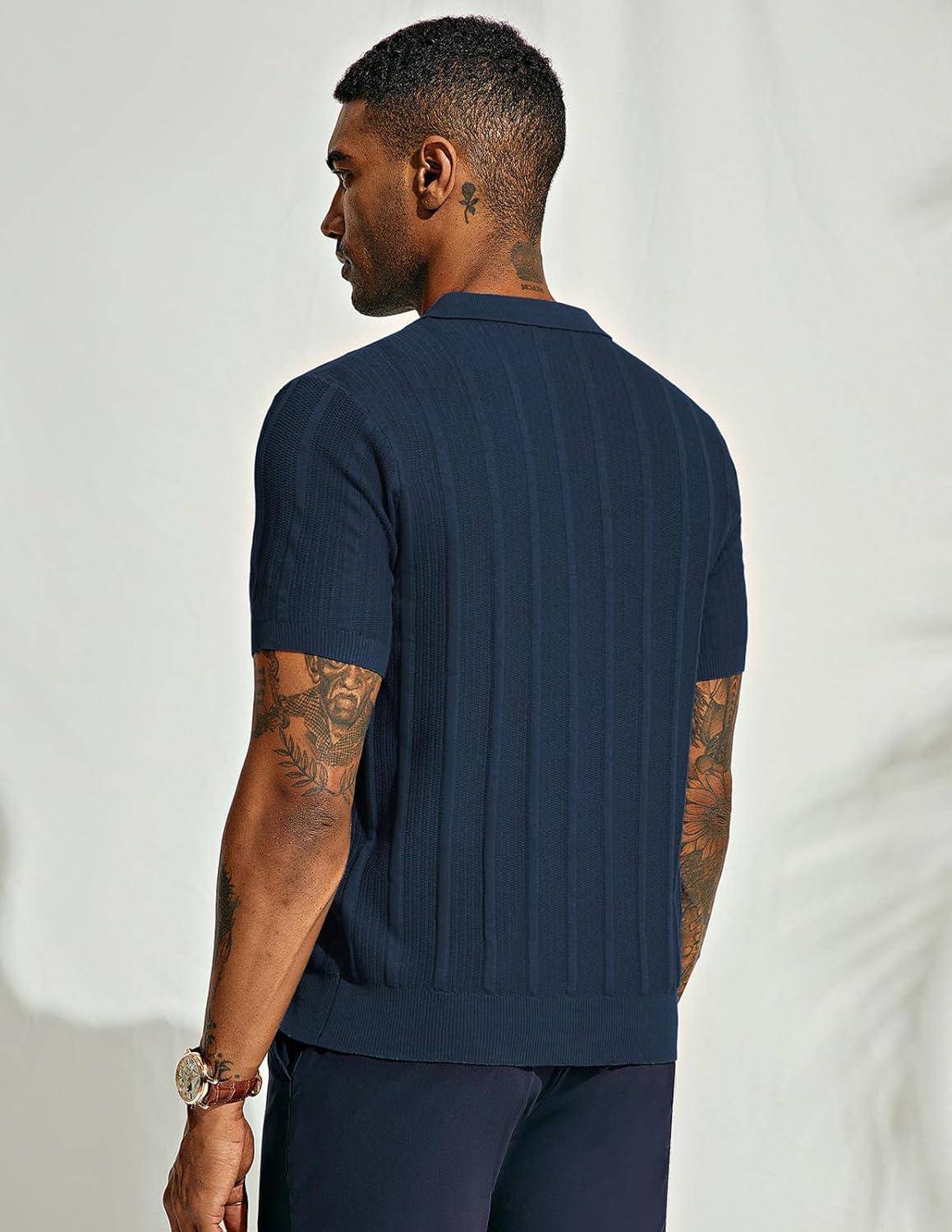 imagePJ PAUL JONES Mens Polo Shirts Regular Fit Textured VNeck Knit Golf PolosRoyal Blue