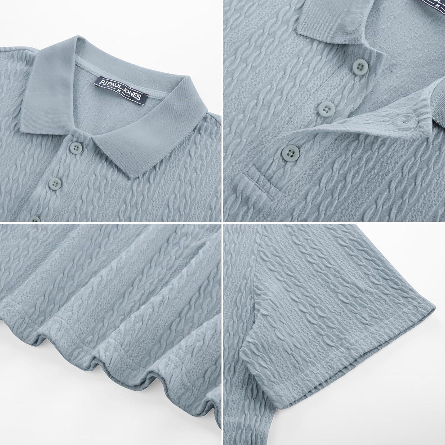 imagePJ PAUL JONES Mens Polo Shirts Short Sleeve Casual Collared Shirts Textured Stretchy Golf ShirtsBlue Gray
