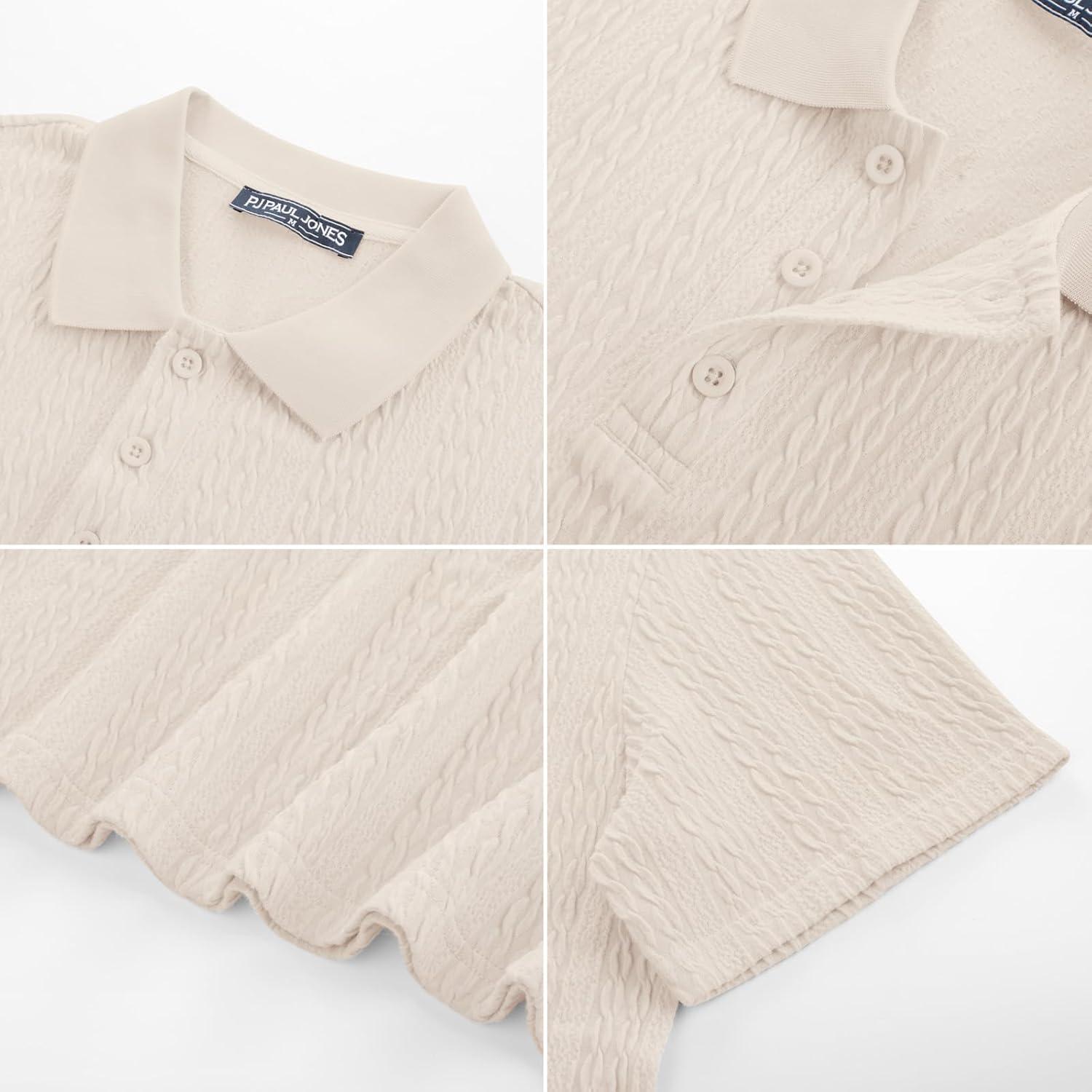 imagePJ PAUL JONES Mens Polo Shirts Short Sleeve Casual Collared Shirts Textured Stretchy Golf ShirtsLight Apricot