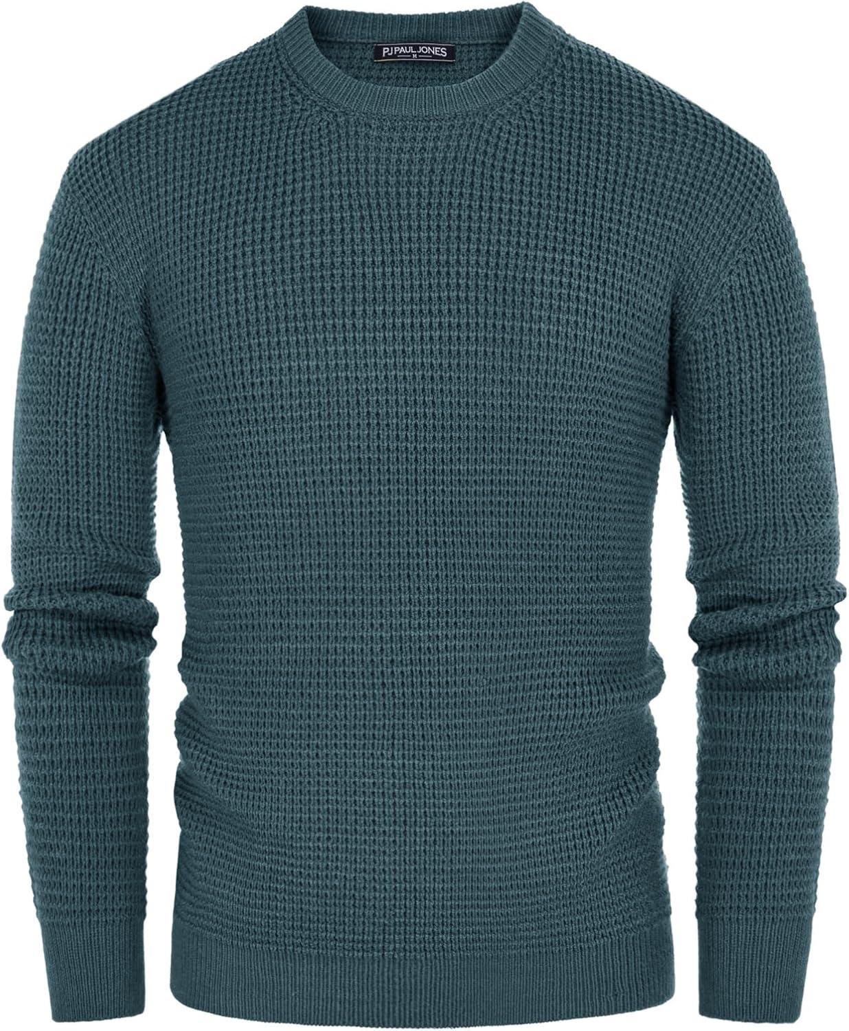 imagePJ PAUL JONES Mens Pullover Sweater Waffle Textured Long Sleeve Knitted SweatersAqua Green