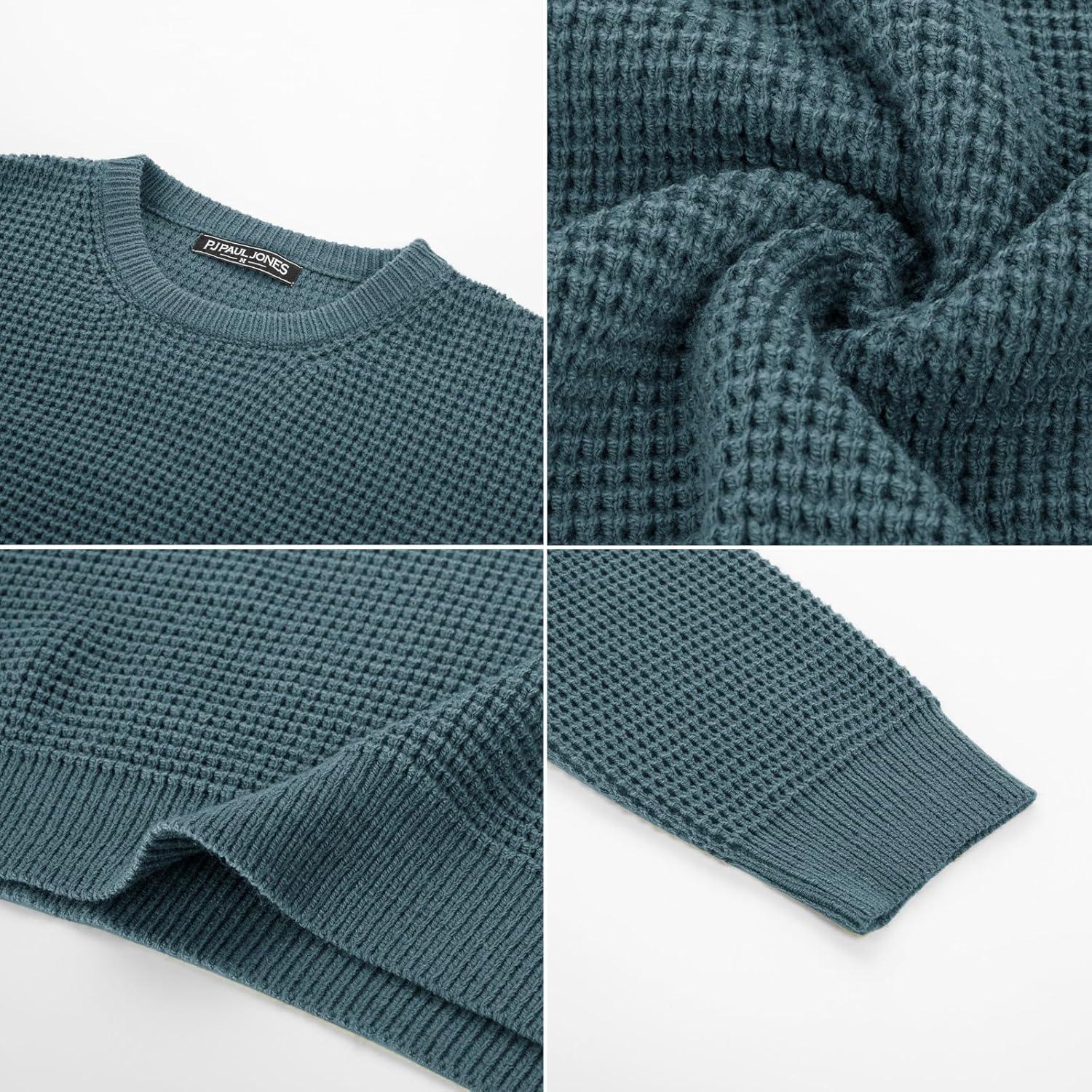 imagePJ PAUL JONES Mens Pullover Sweater Waffle Textured Long Sleeve Knitted SweatersAqua Green