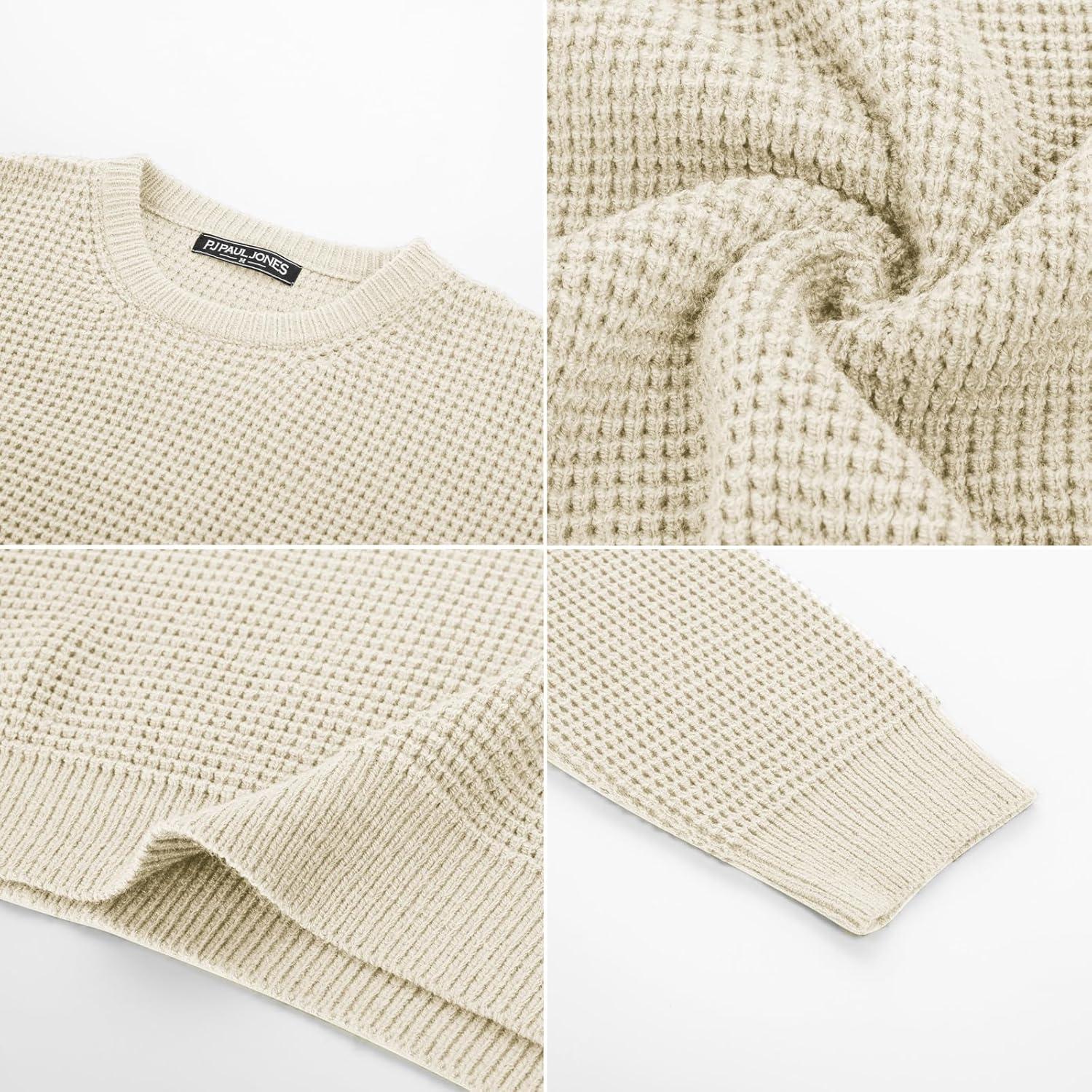 imagePJ PAUL JONES Mens Pullover Sweater Waffle Textured Long Sleeve Knitted SweatersBeige
