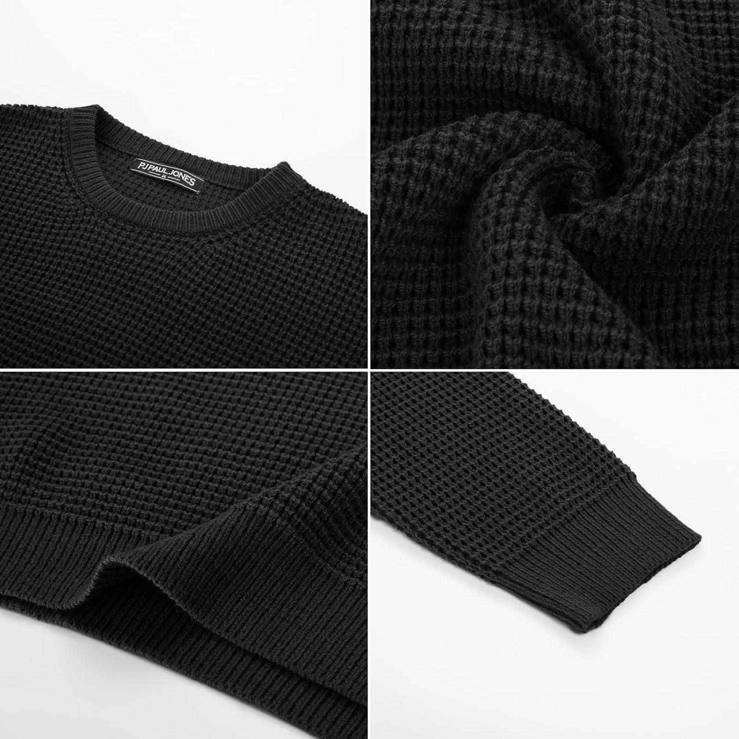 imagePJ PAUL JONES Mens Pullover Sweater Waffle Textured Long Sleeve Knitted SweatersBlack