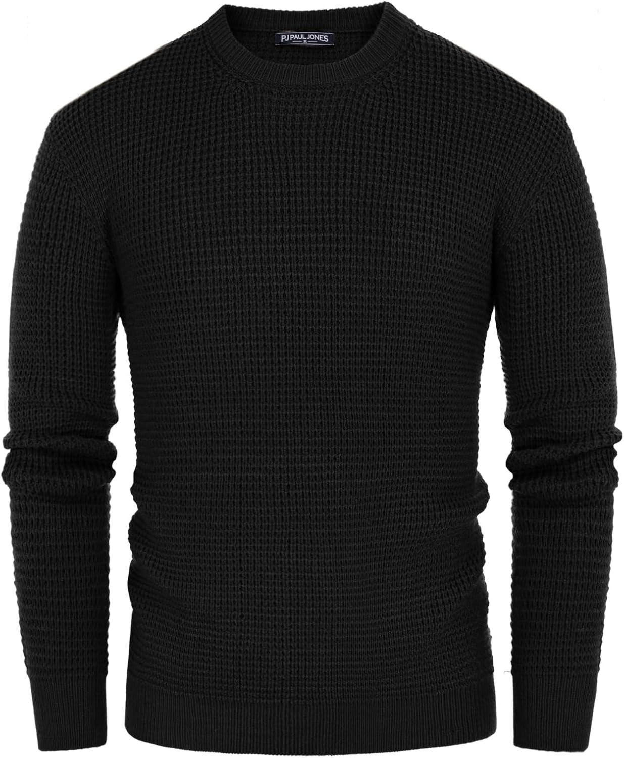 imagePJ PAUL JONES Mens Pullover Sweater Waffle Textured Long Sleeve Knitted SweatersBlack
