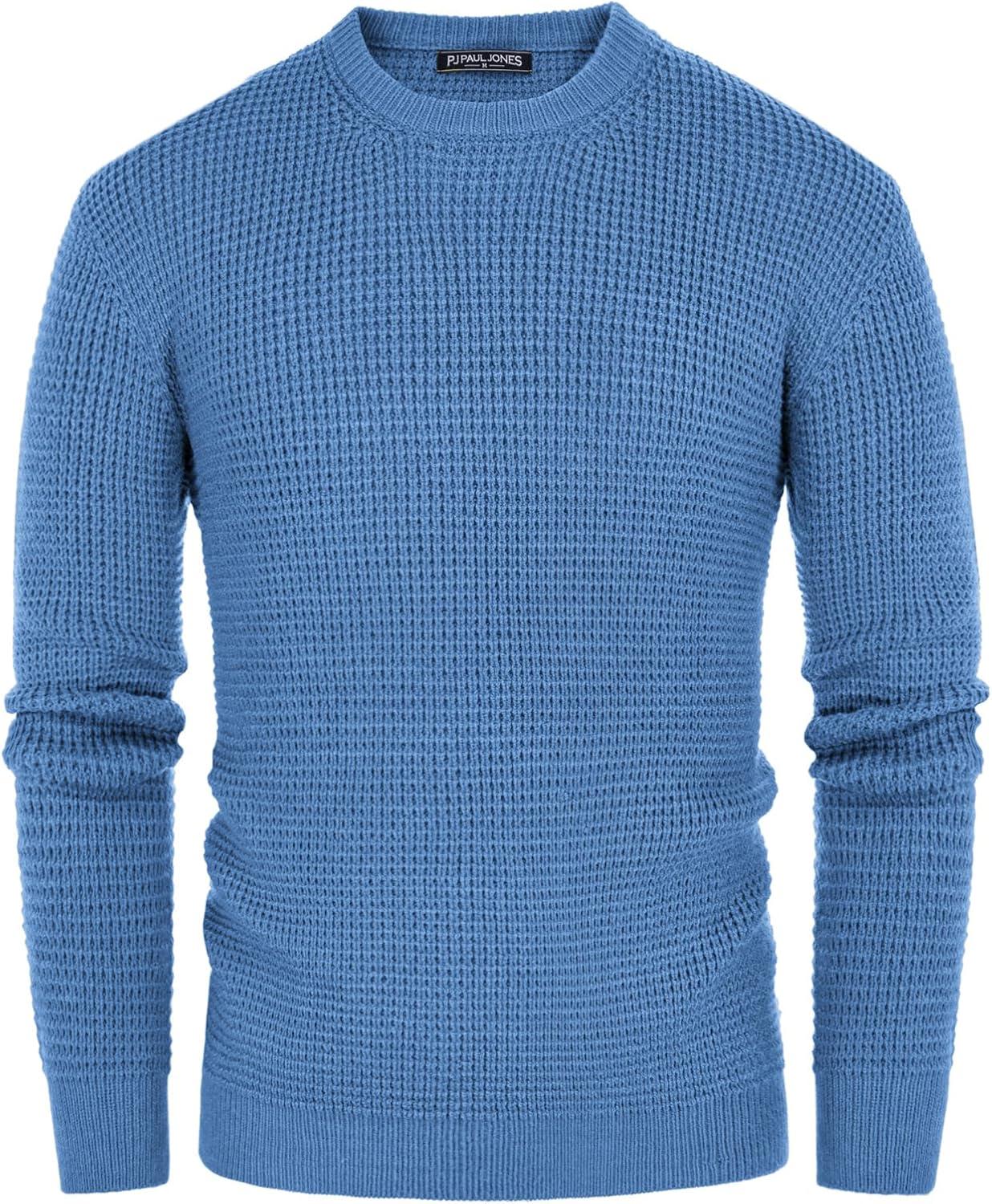 imagePJ PAUL JONES Mens Pullover Sweater Waffle Textured Long Sleeve Knitted SweatersBlue